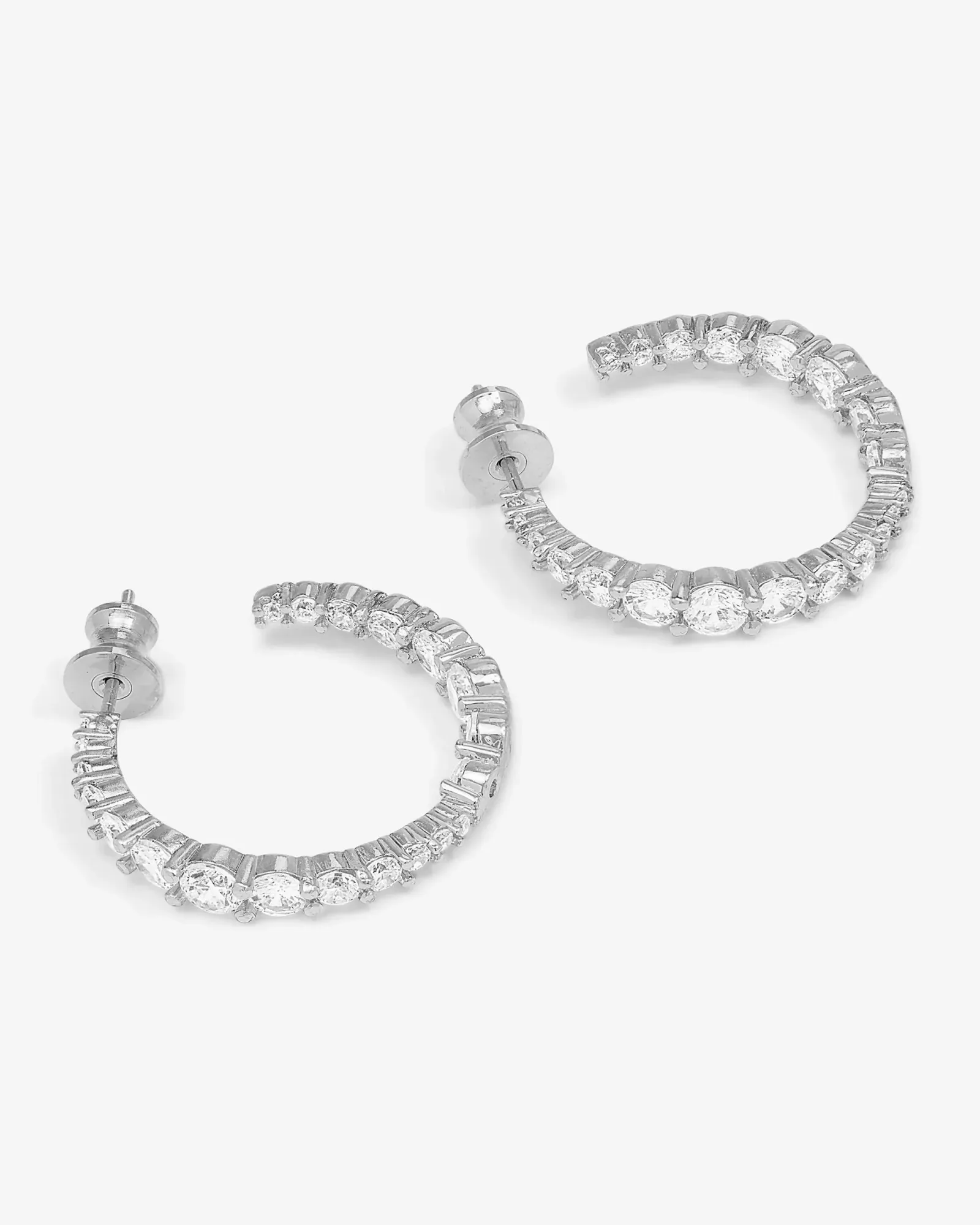 "Oh She Fancy" Graduated Hoops 1" – Silver|White Diamondettes