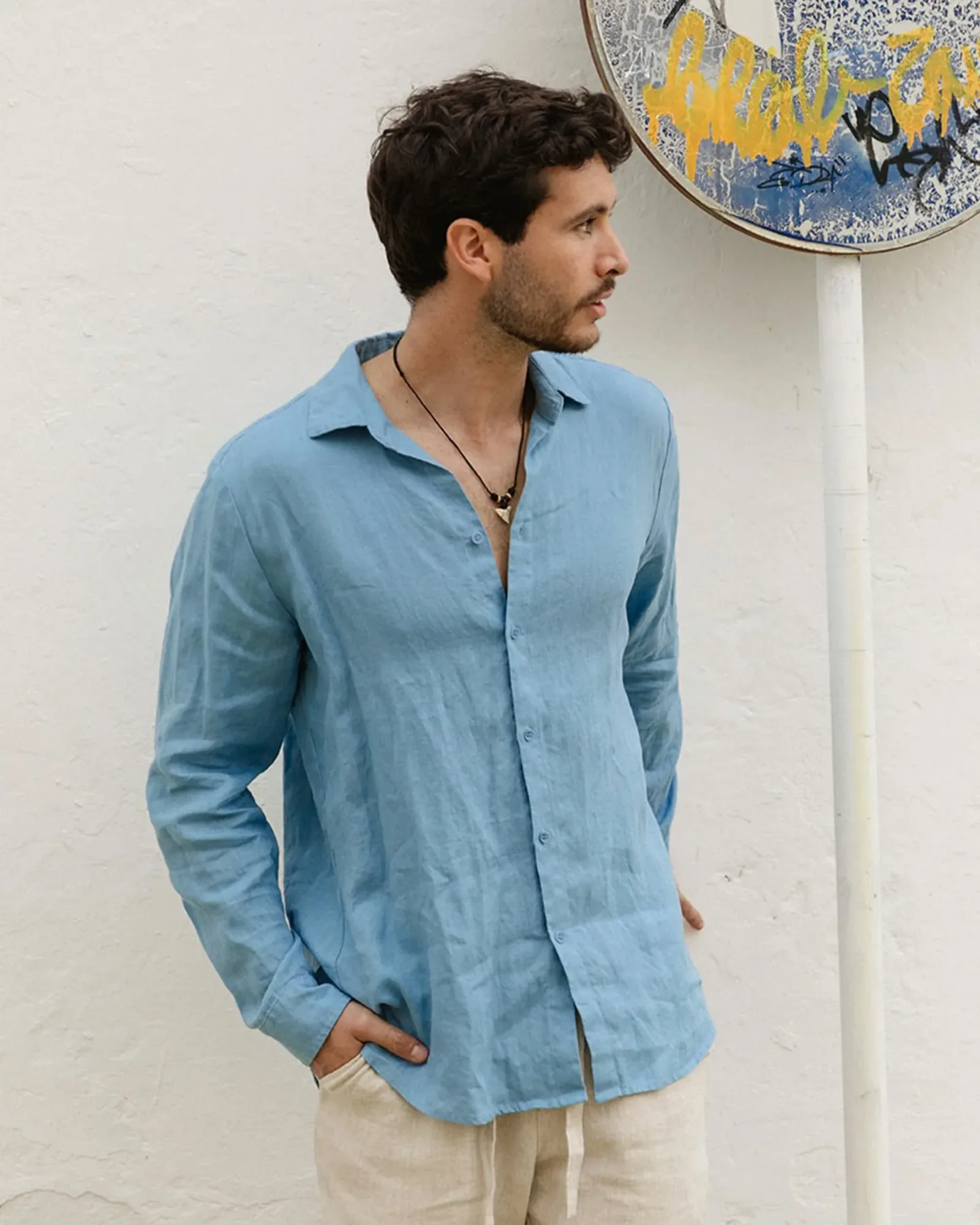 Men's Linen Shirt CHICAGO in Soft blue
