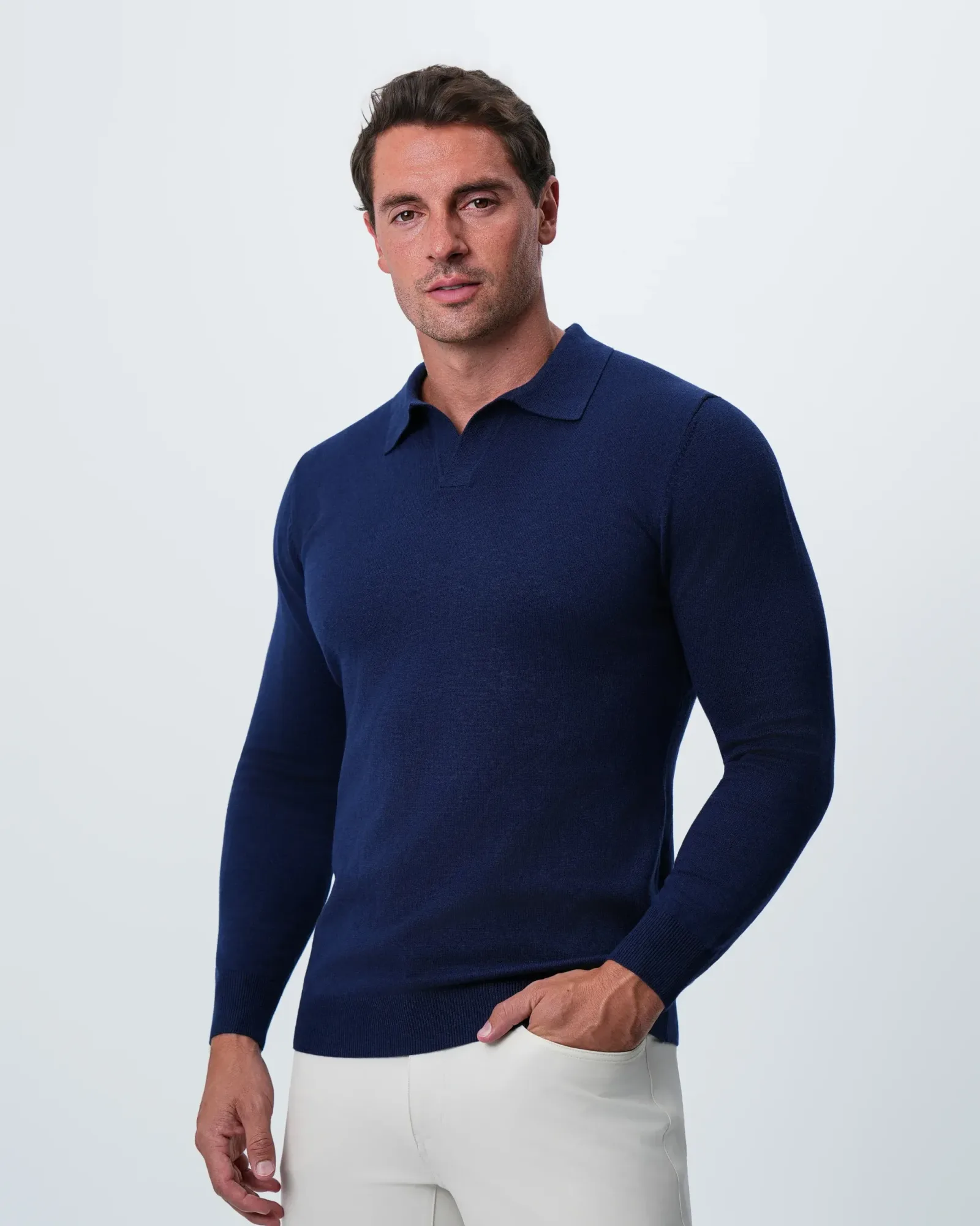 Buttonless Sweater Polo – Navy