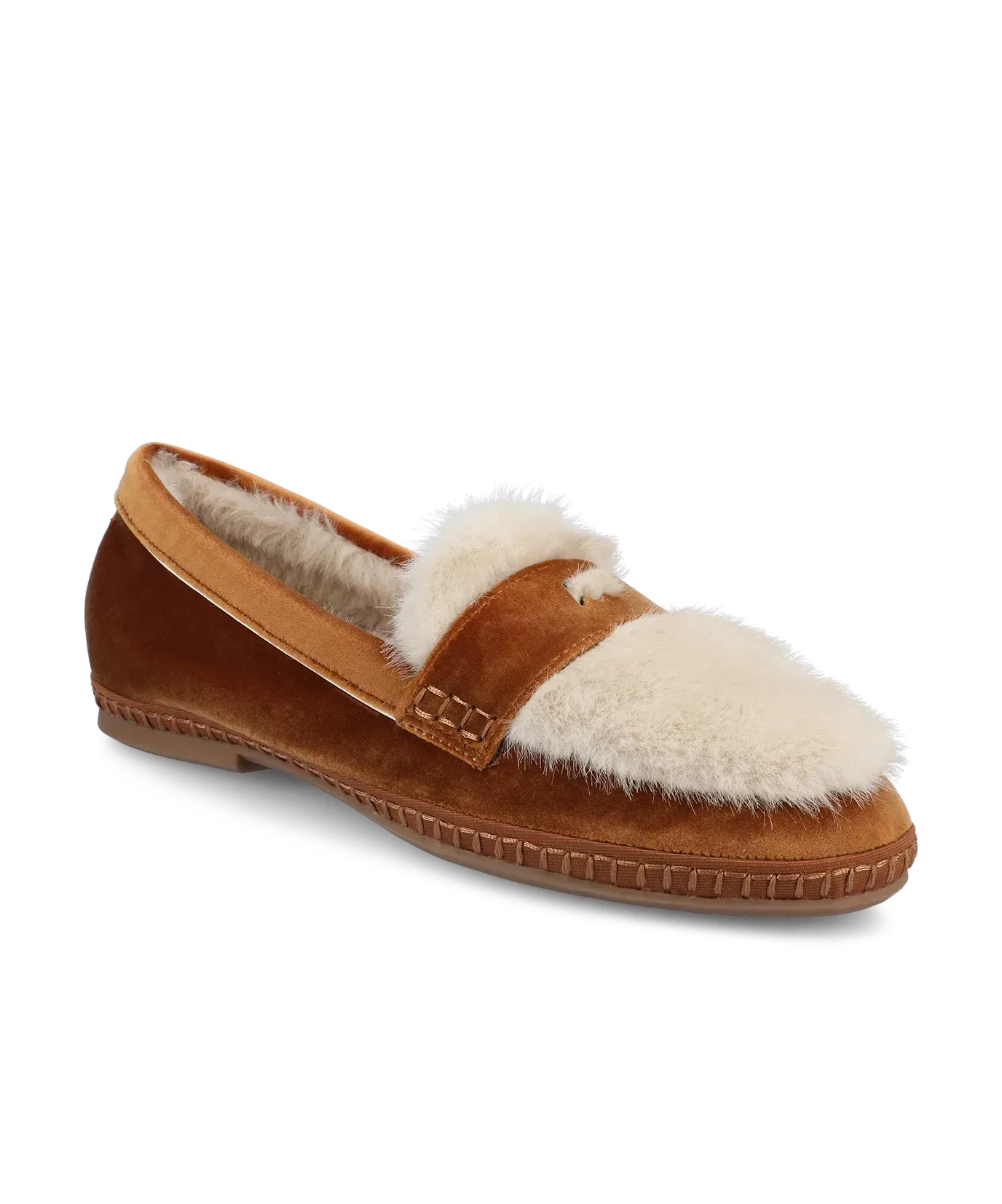The Heron Loafer Cozy – Tan Velvet Faux Fur