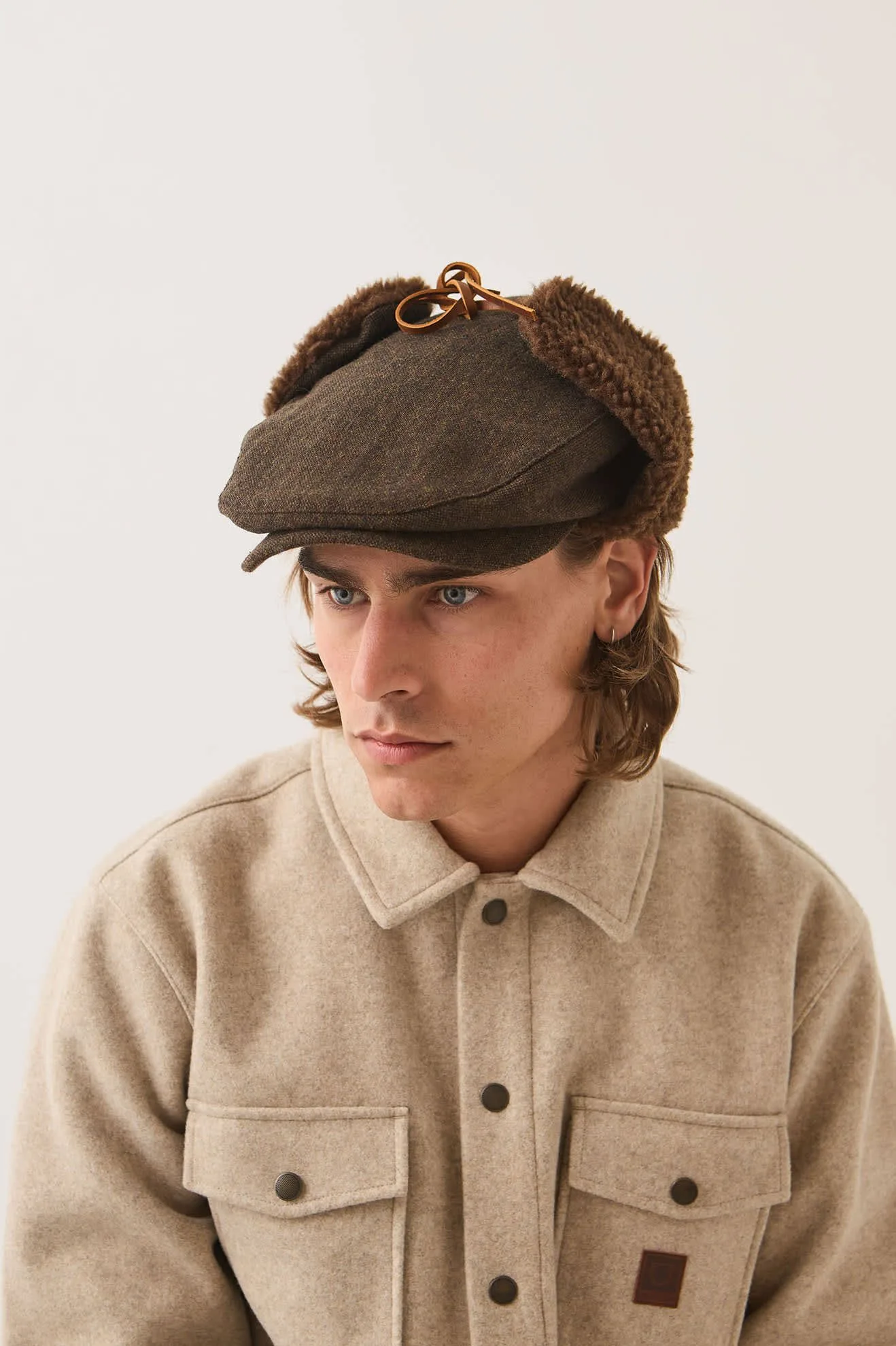 Barrel Earflap Snap Cap – Brown/Brown Tweed