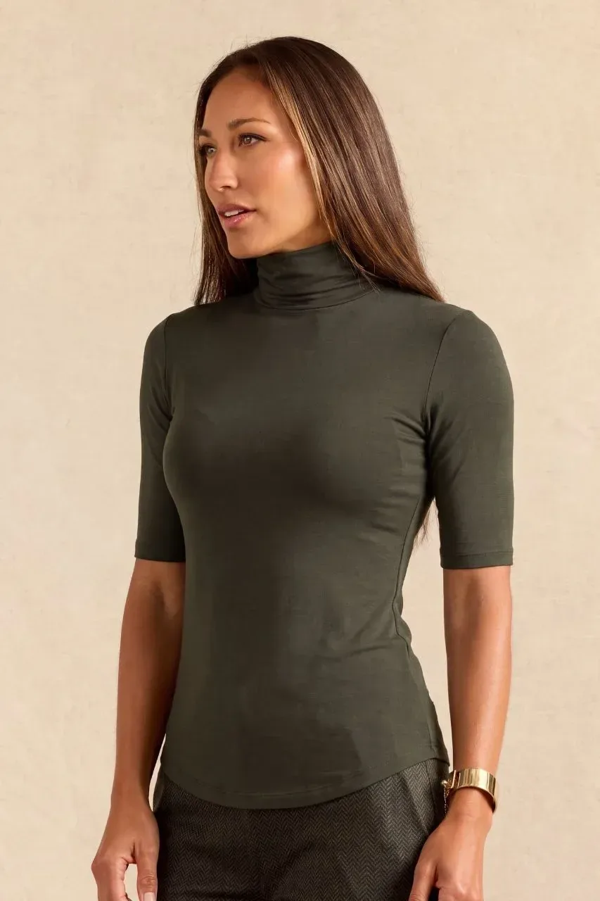 Turtleneck Elbow Sleeve Tee: Loden