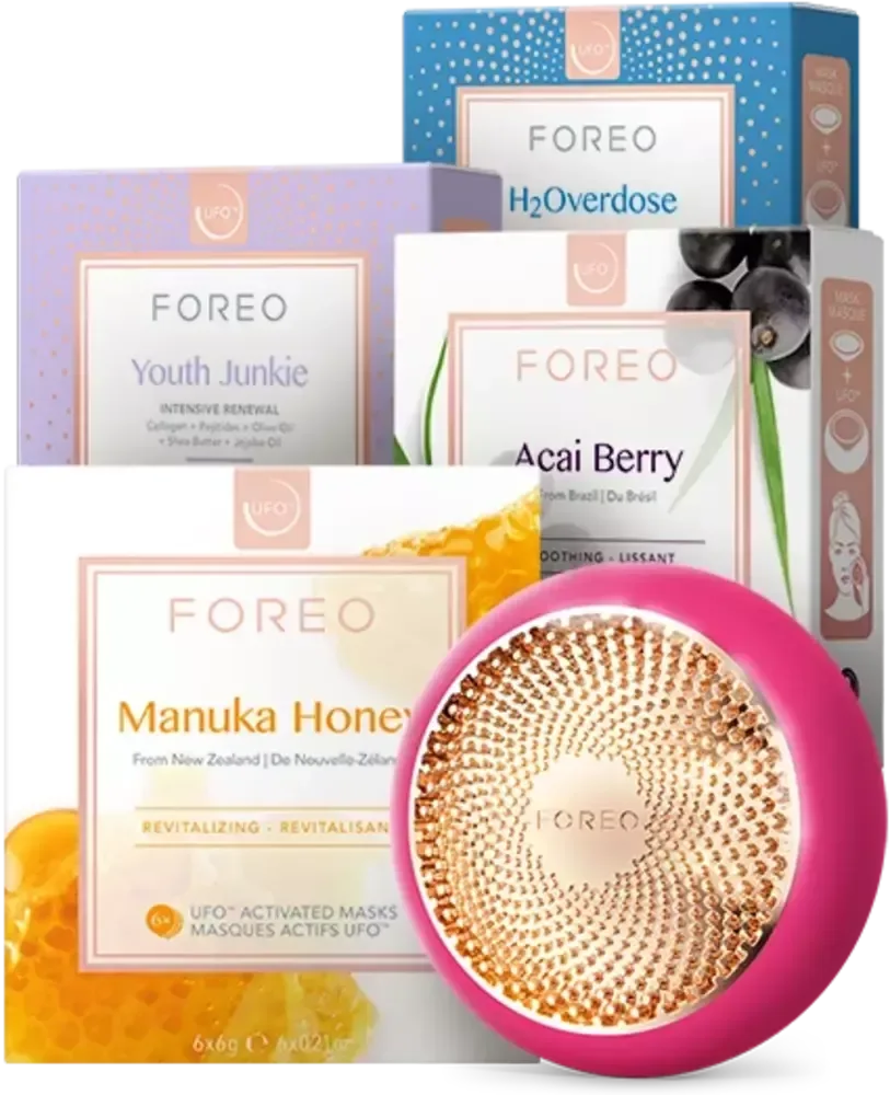UFO™ 3, UFO™ H2Overdose Masks (x6), UFO™ Youth Junkie Masks (x6), UFO™ Manuka Honey Masks (x6) & UFO™ Acai Berry Masks (x6)