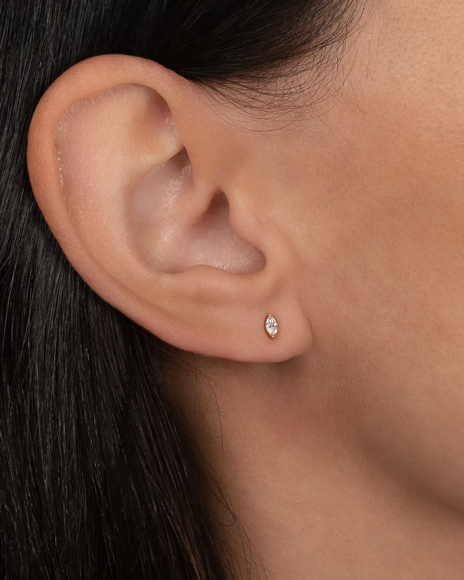 14k Gold Marquise Diamond 2 Prong Mini Stud – Single