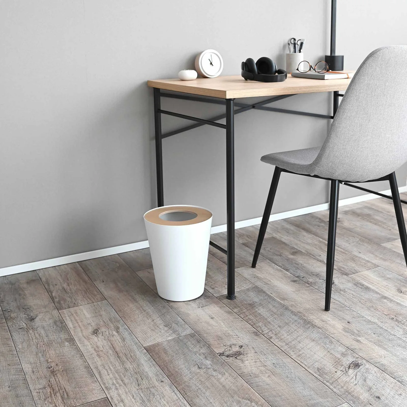 Trash Can – Round – Steel + Wood