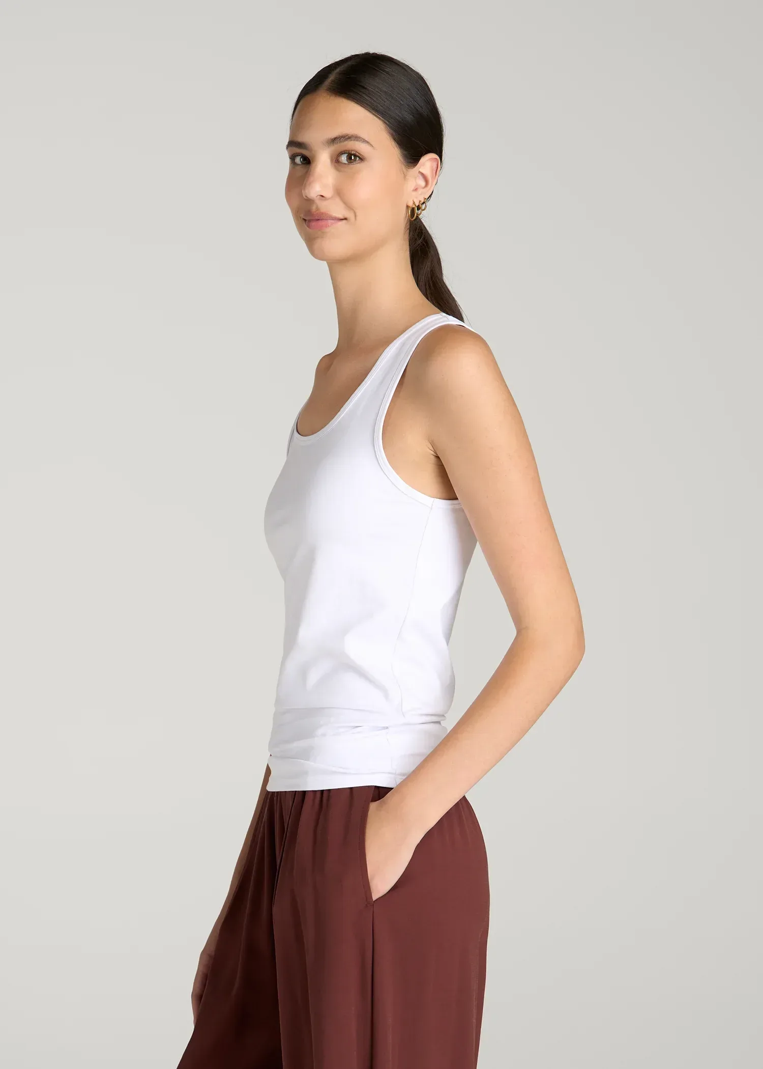 Slim Fit Jersey Tank for Tall Women in Optic White