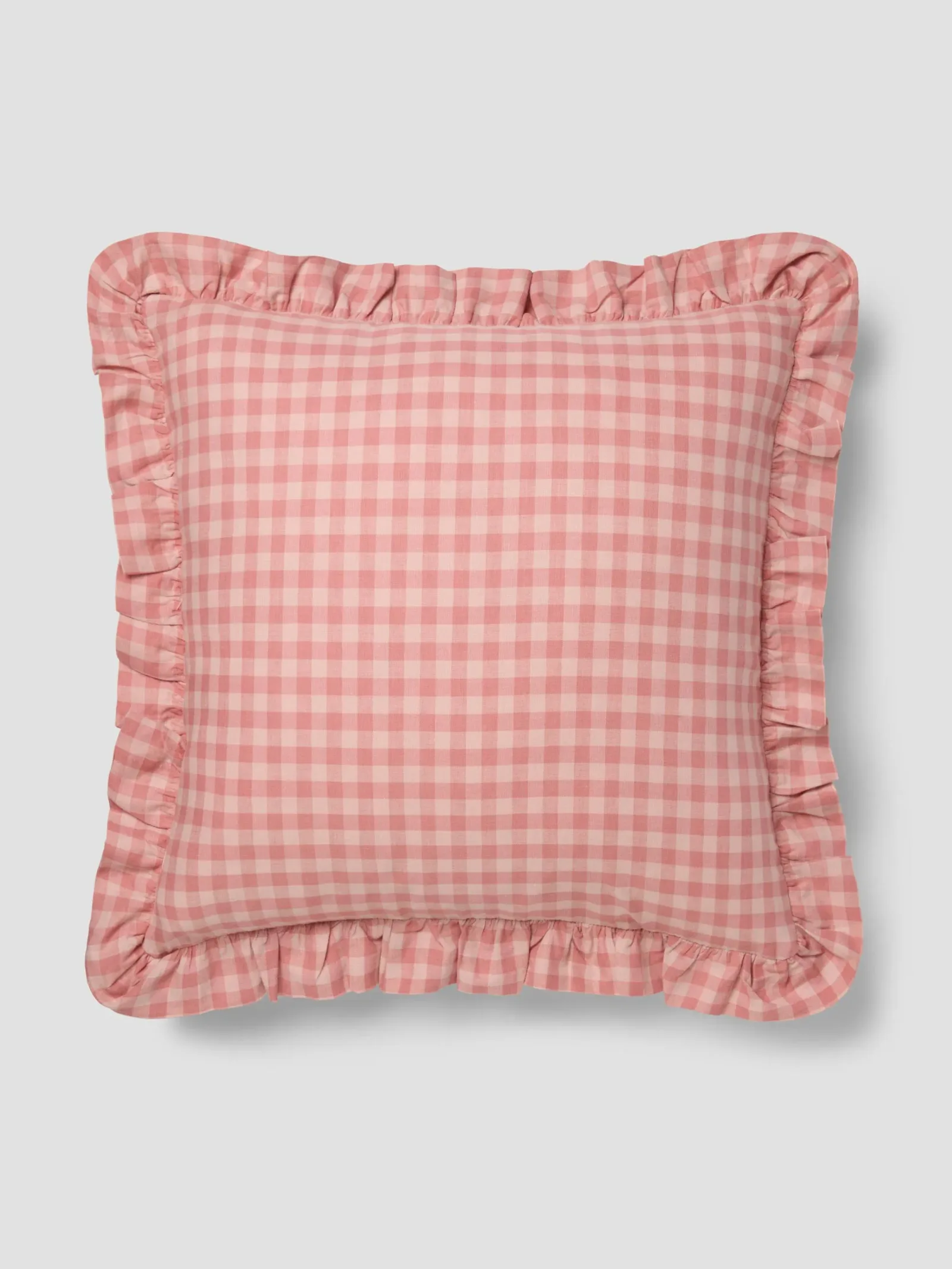 Dusty Pink & Rose Gingham Frill Linen Blend Filled Cushion