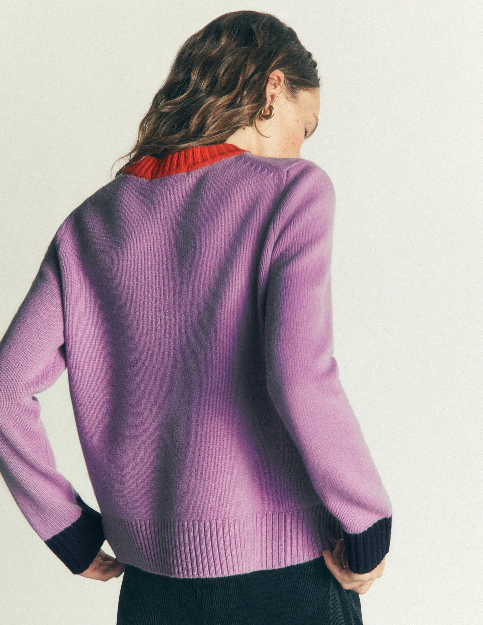 Marta Merino Wool Crew Sweater-Chalky Violet, Colour Block