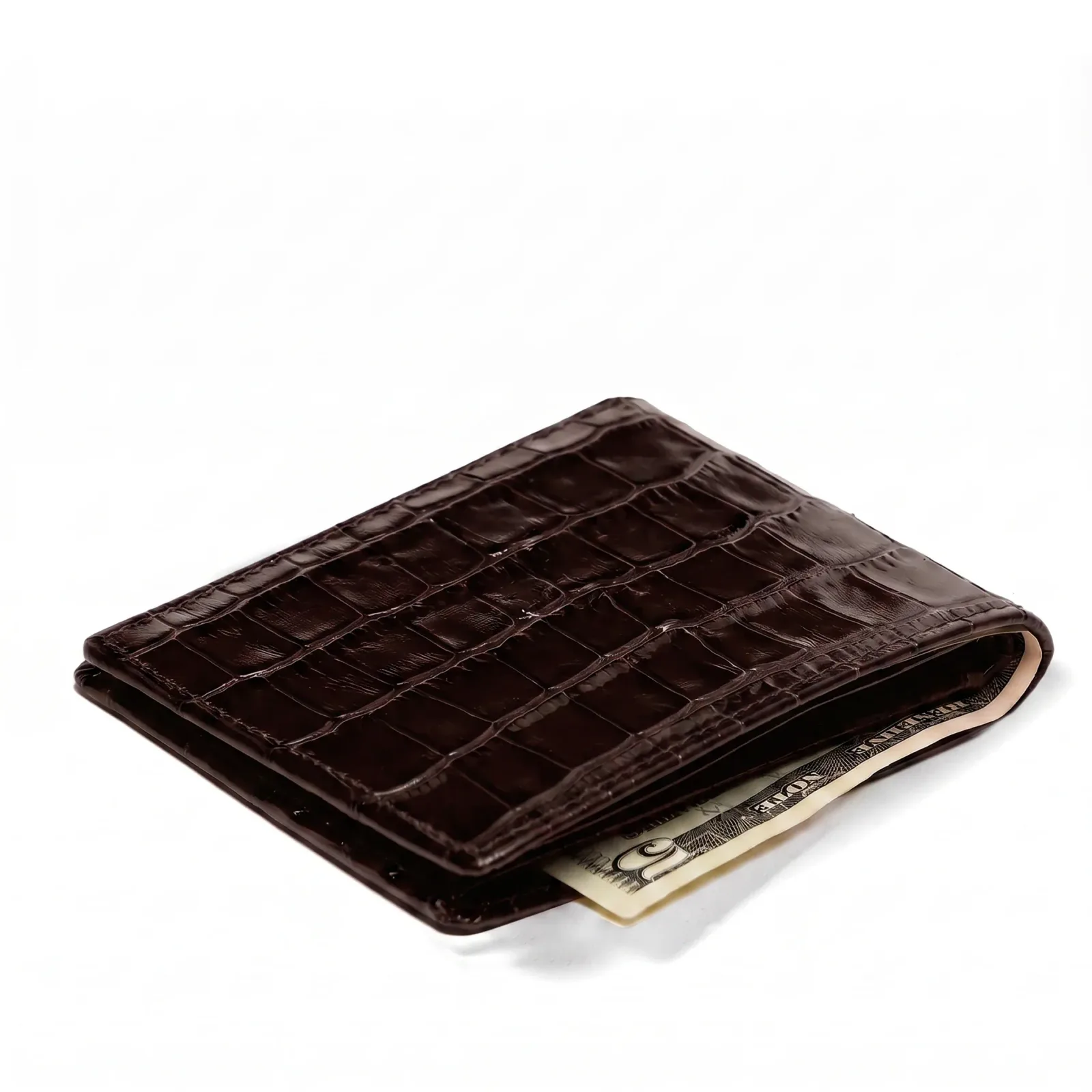 Thin Bifold Wallet Brown Croc