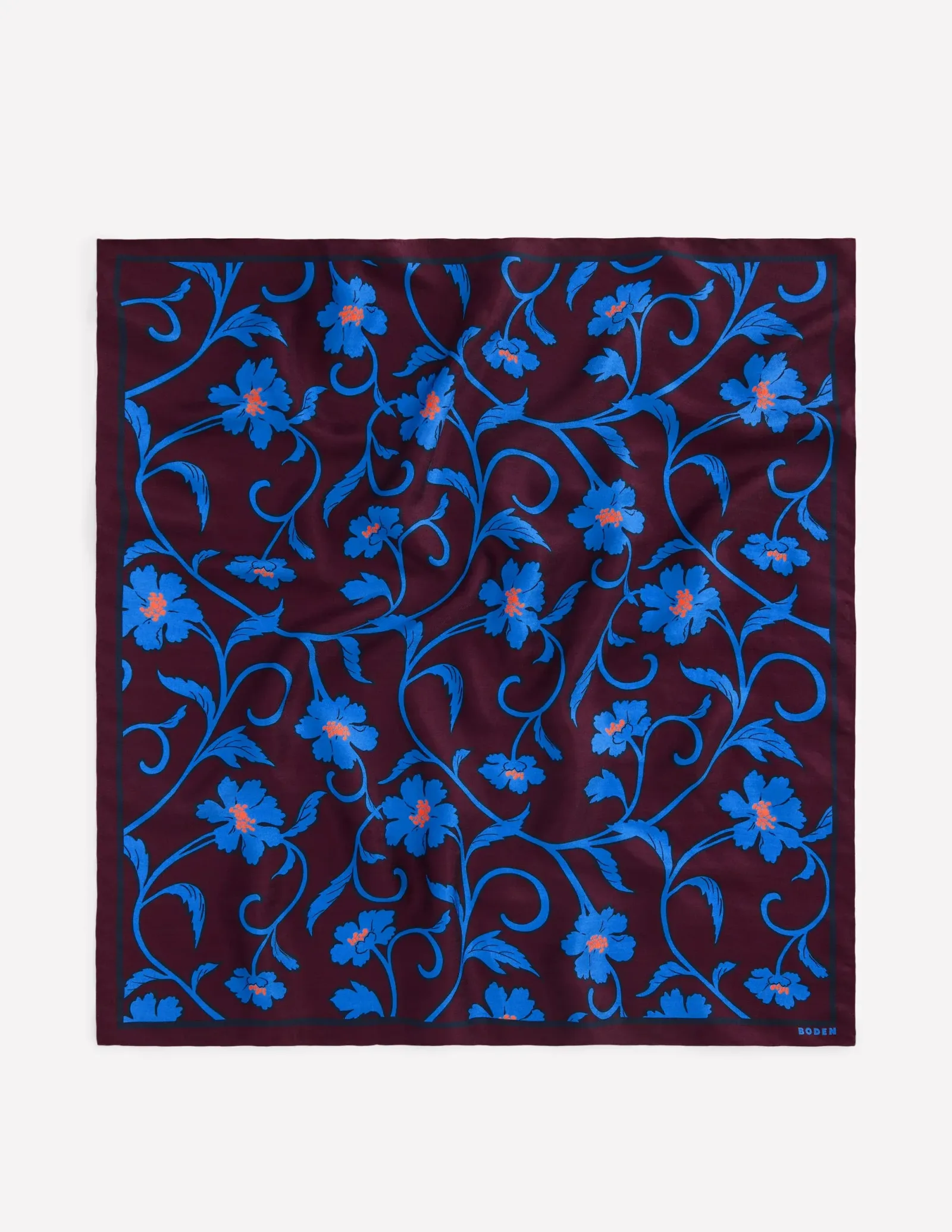 Elisabeth Silk Square Scarf-Dark Cherry, Entangled Posy