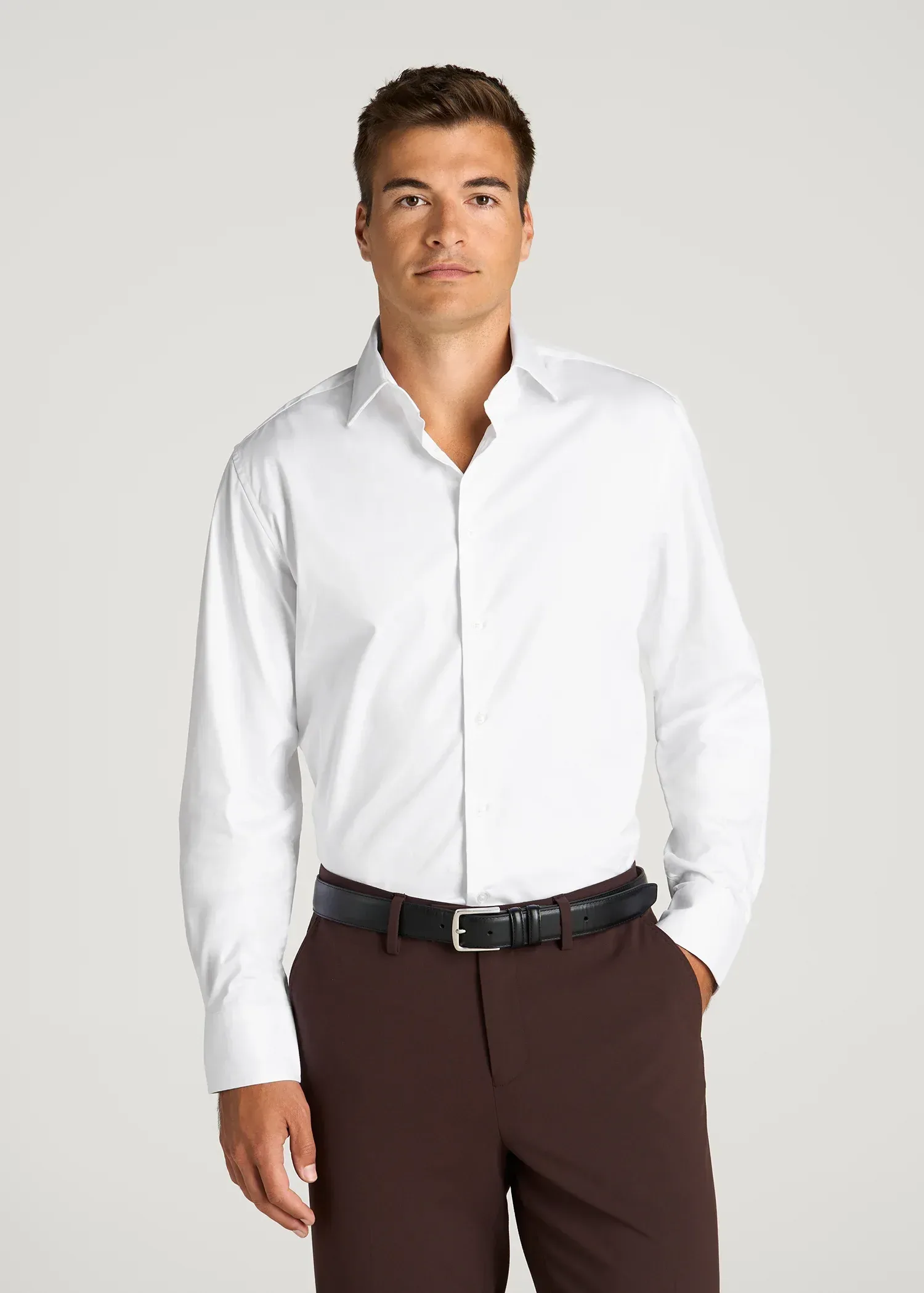 Easy Care Stretch Cotton Dress Shirt for Tall Men in White