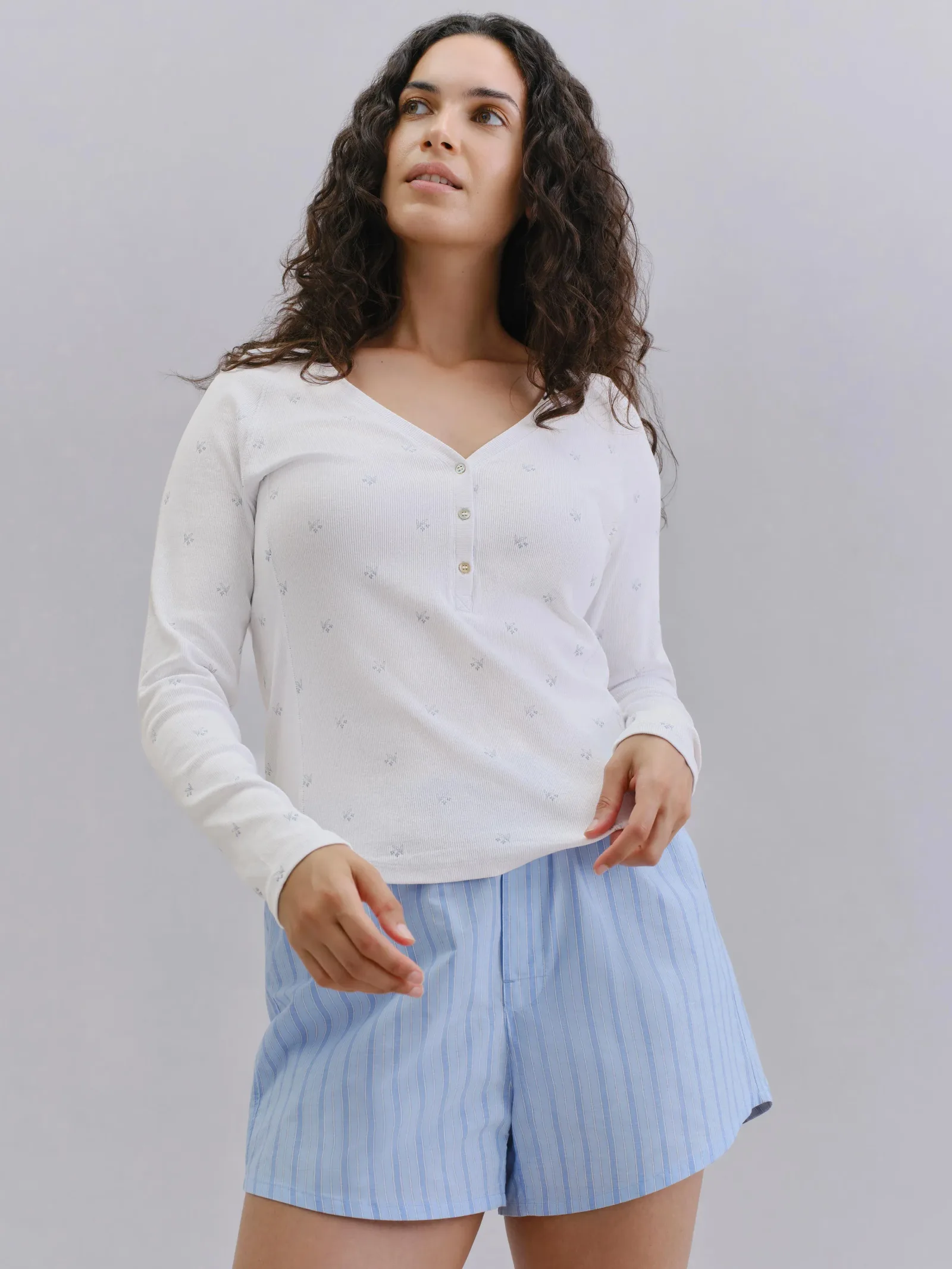 Cove Blue Martha Floral Henley Long Sleeve Top
