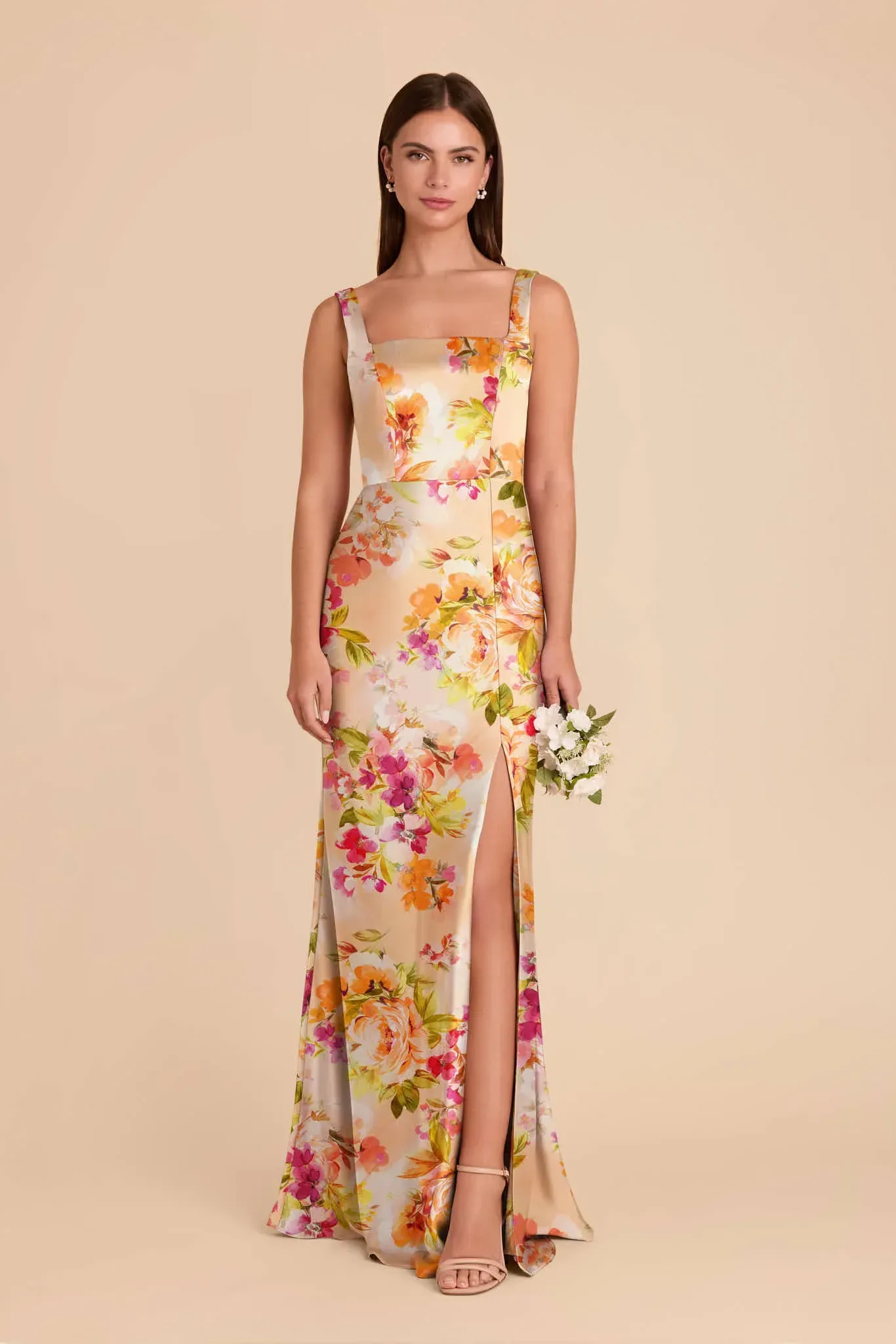 Alex Matte Satin Dress – Coral Sunset Peonies