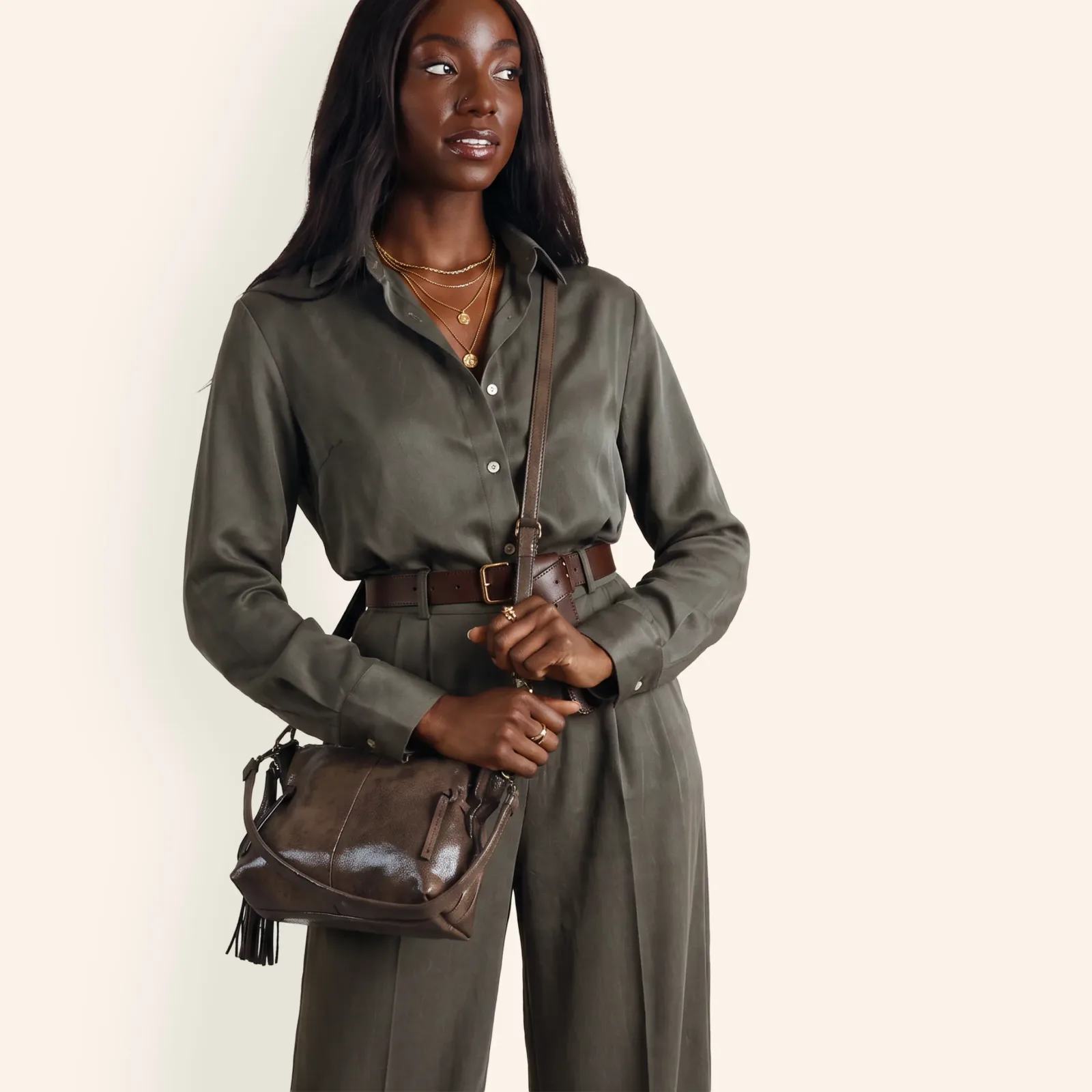 Kori Crossbody Shoulder In Buffed Leather – Mocha