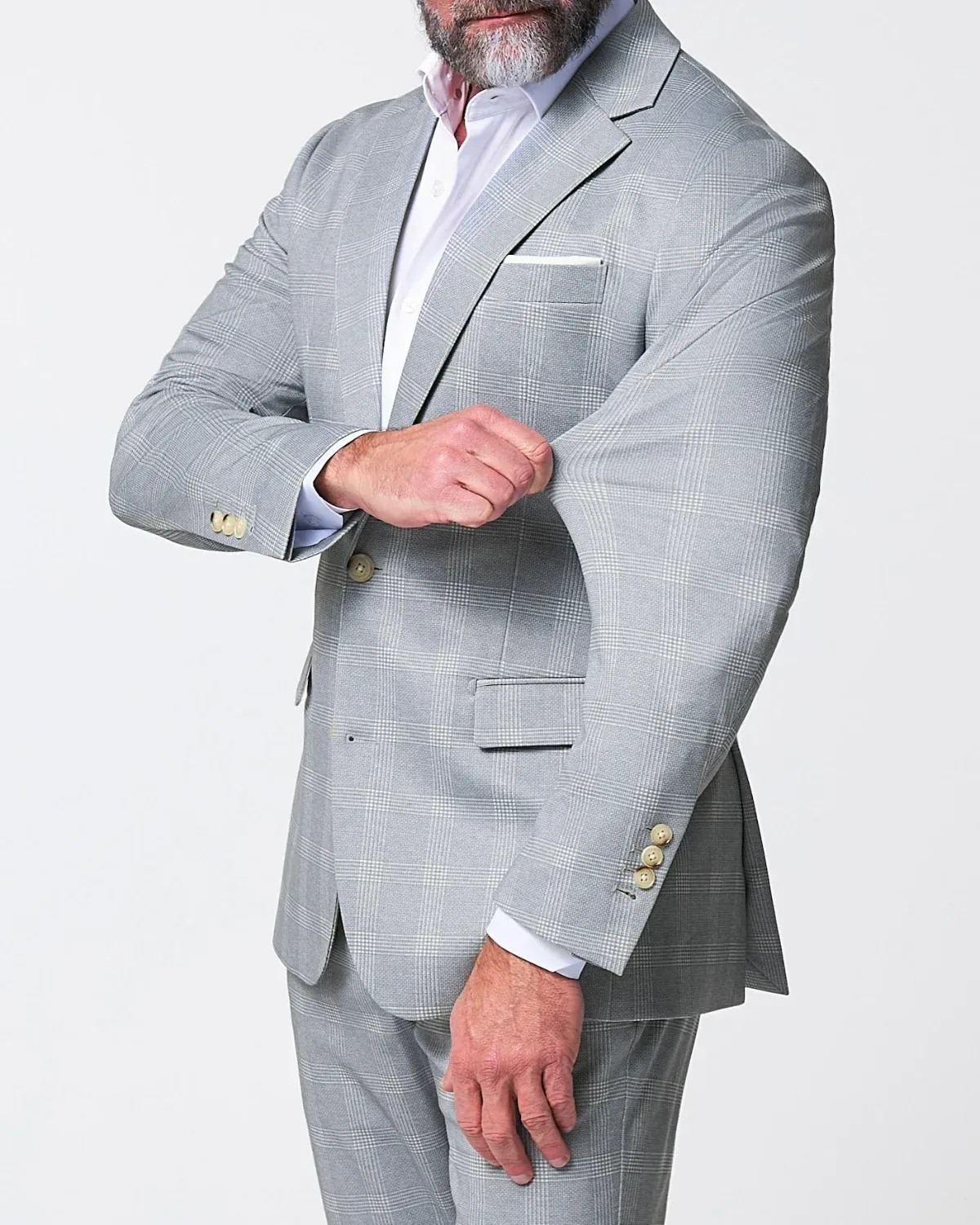 Athletic Fit Stretch Suit – Ash Grey with White Plaid