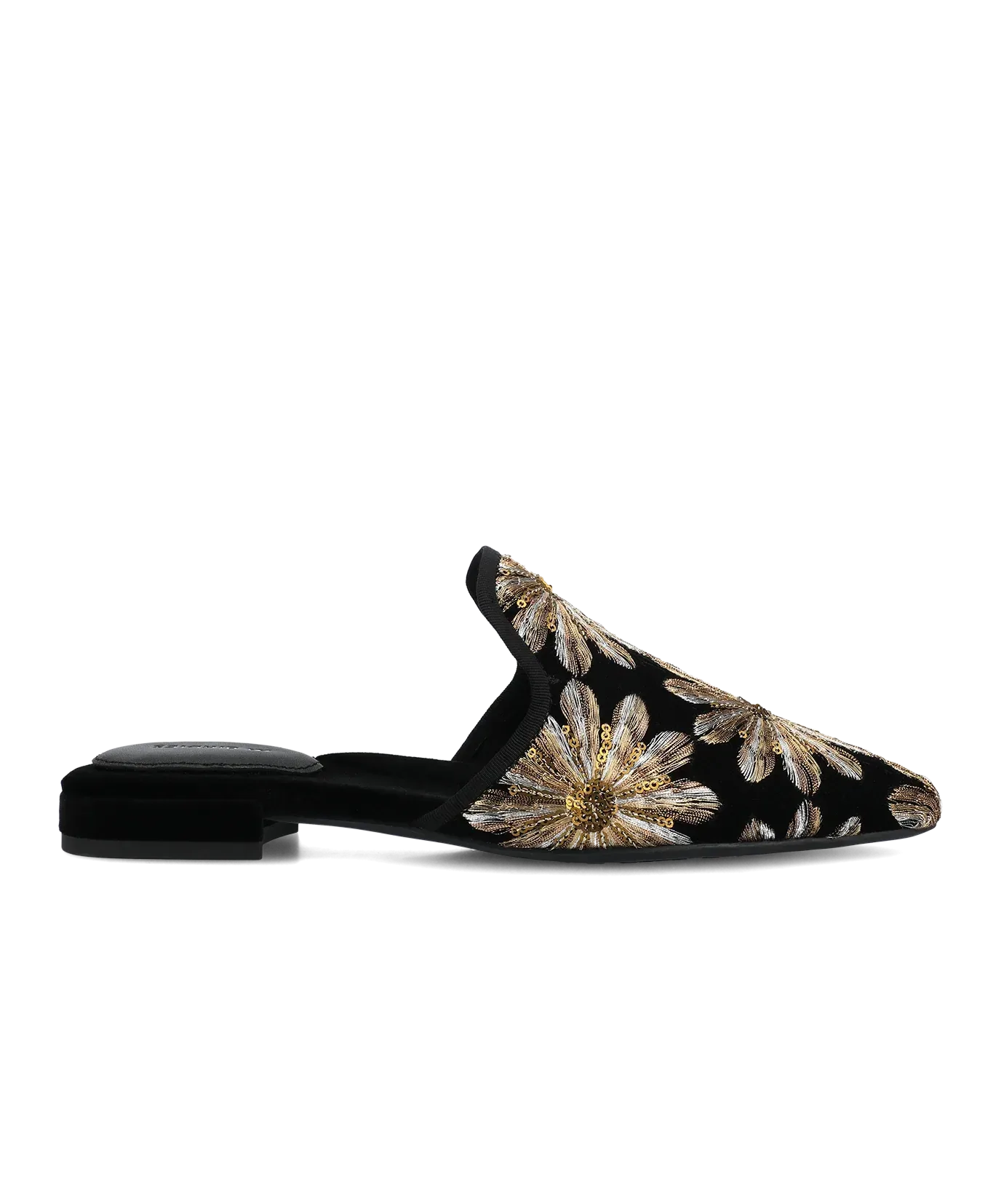 The Goldfinch 15 Mule – Black Gold Starburst Velvet