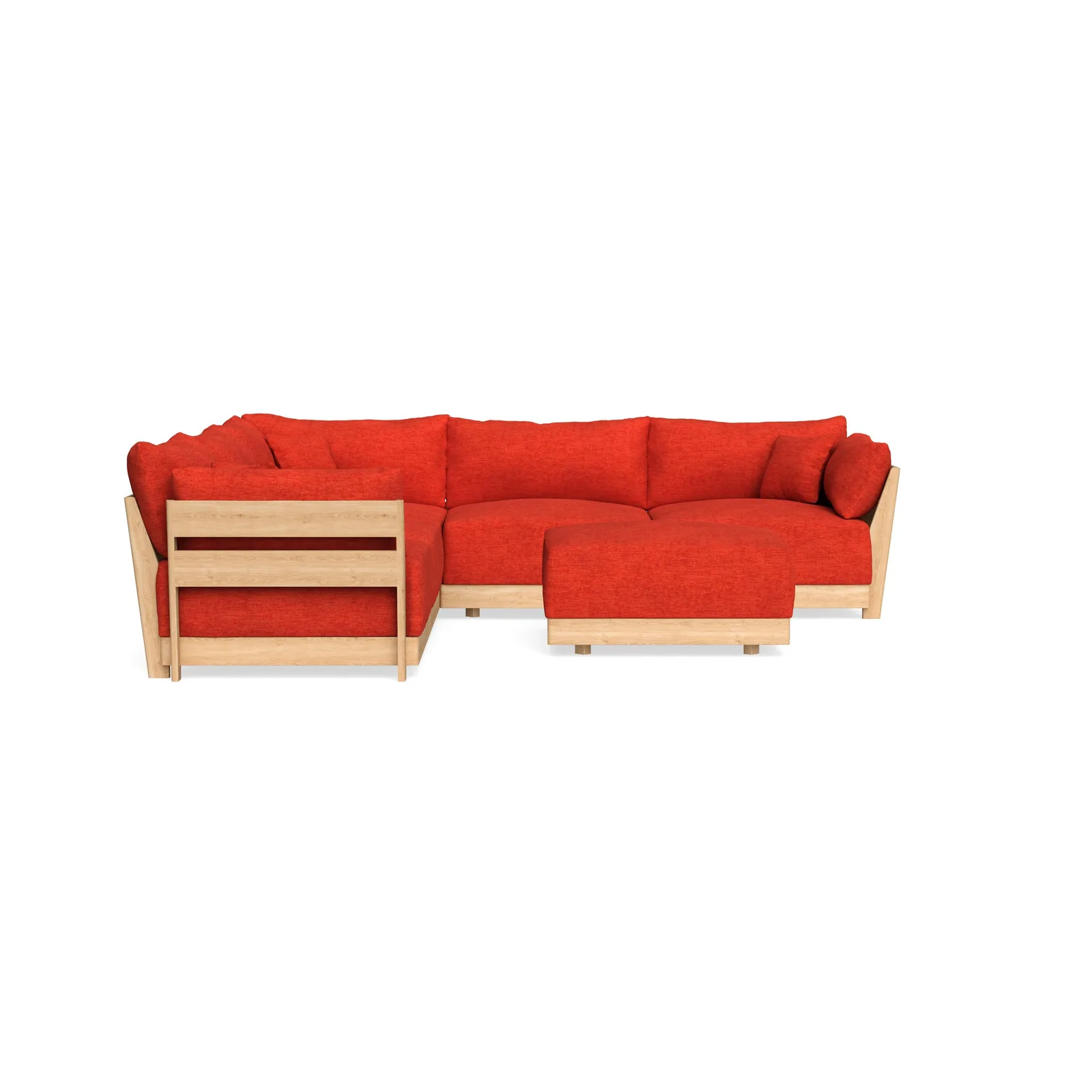 Modular Bondi Latte 5-Seater Corner Sectional + Ottoman in Poppy Orange – Memory Foam Blend