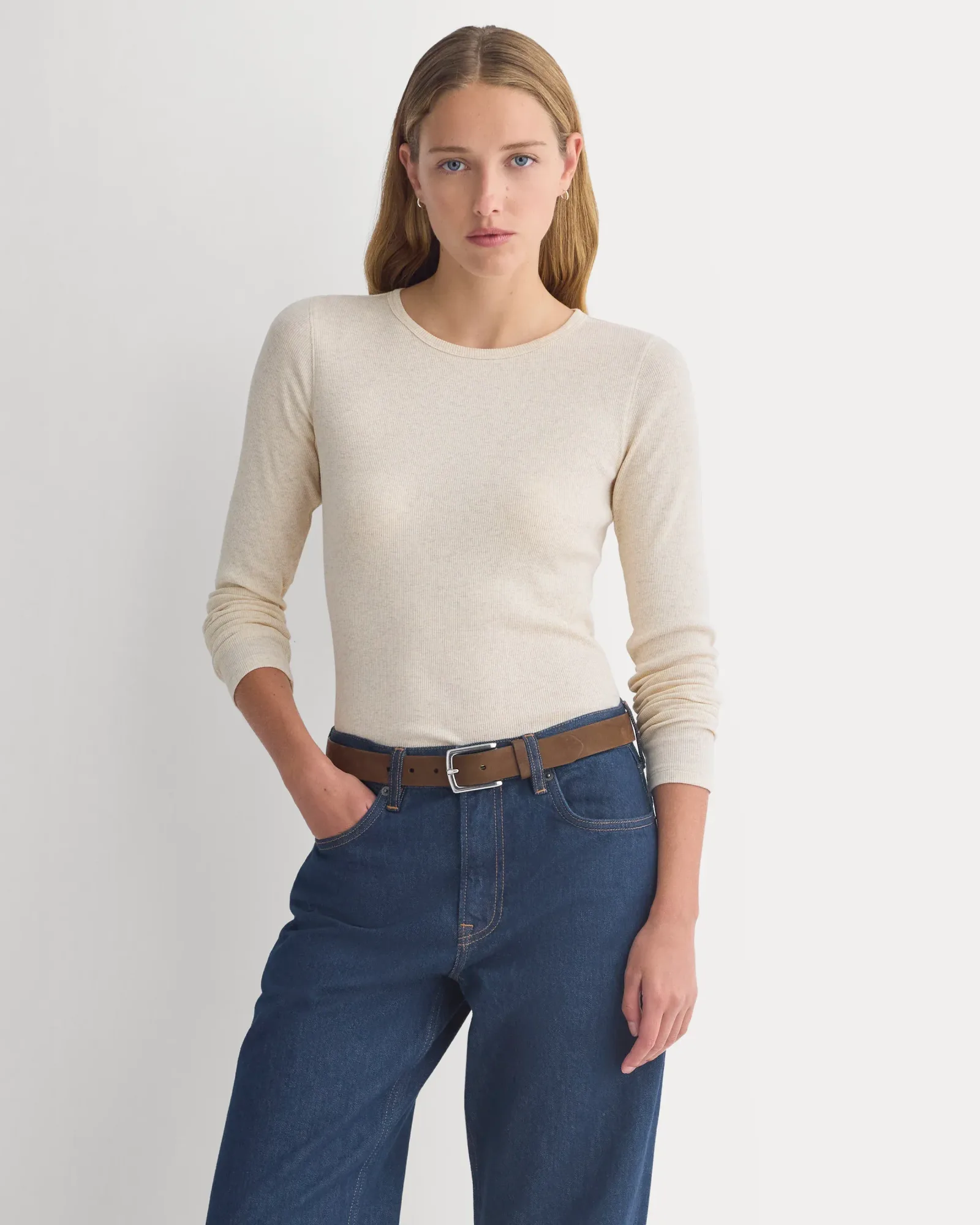 The Luxe Rib Long-Sleeve Crew – Heathered Oat