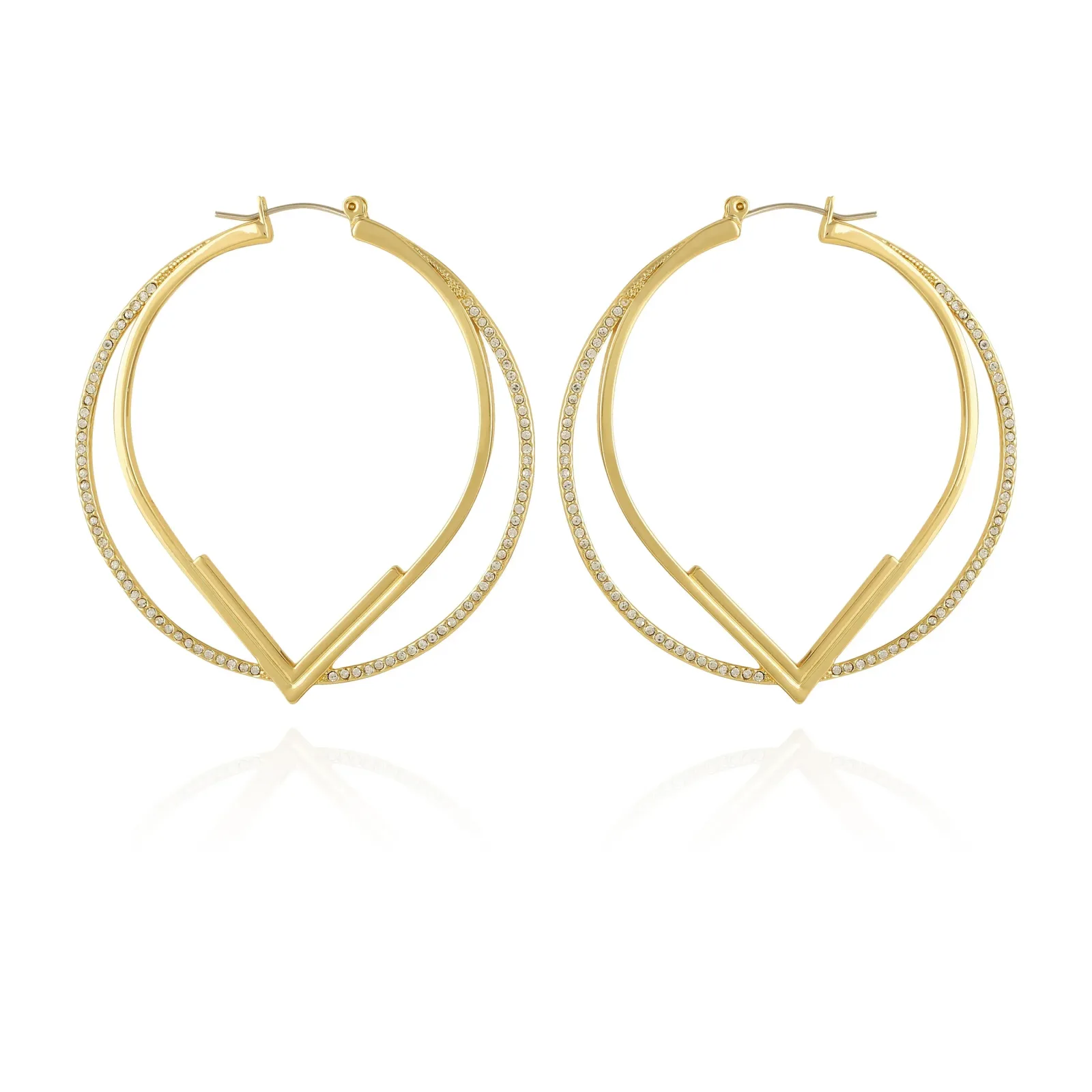 Double Hoop V Pave Earrings