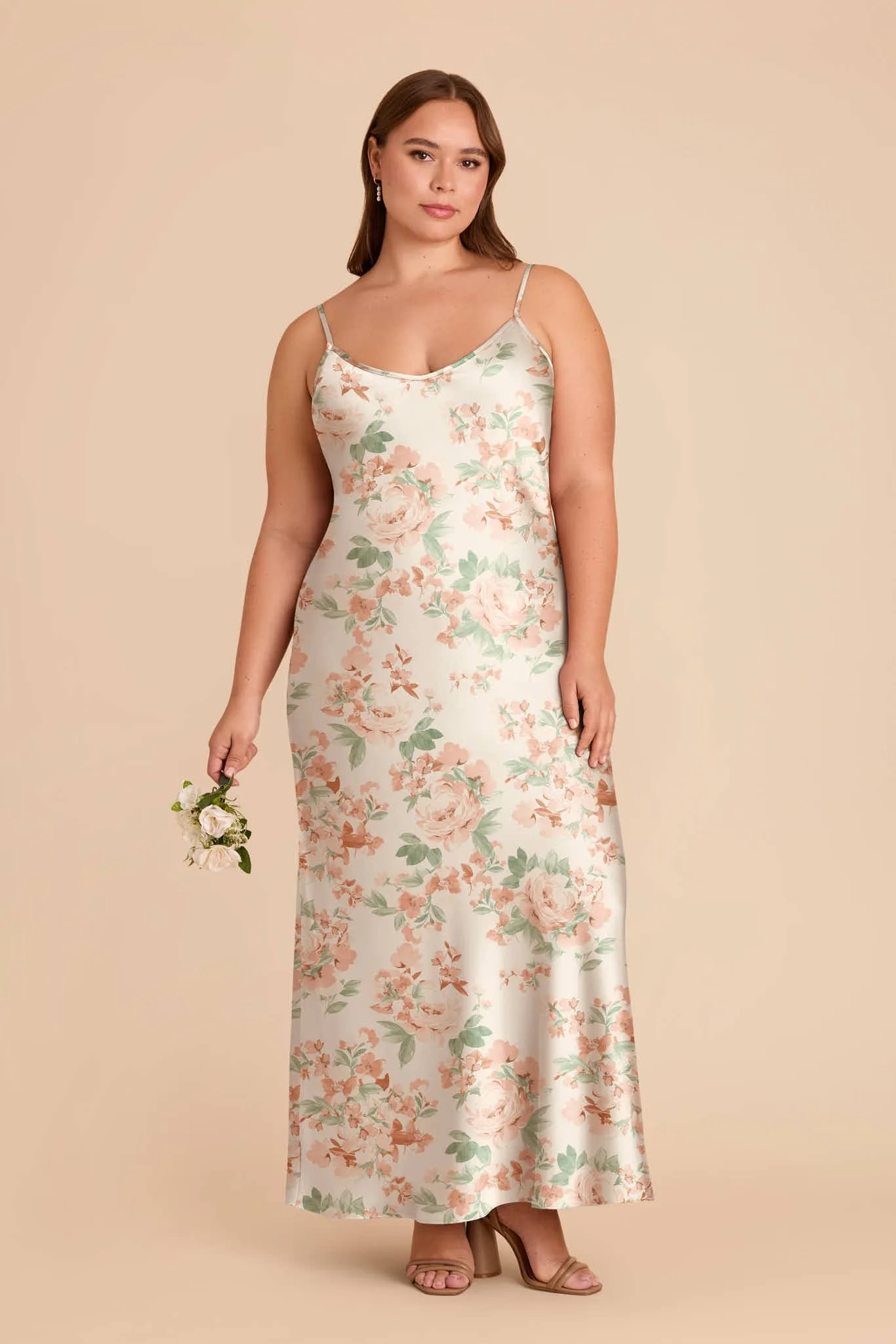 Alice Matte Satin Dress – Dusty Apricot Peonies