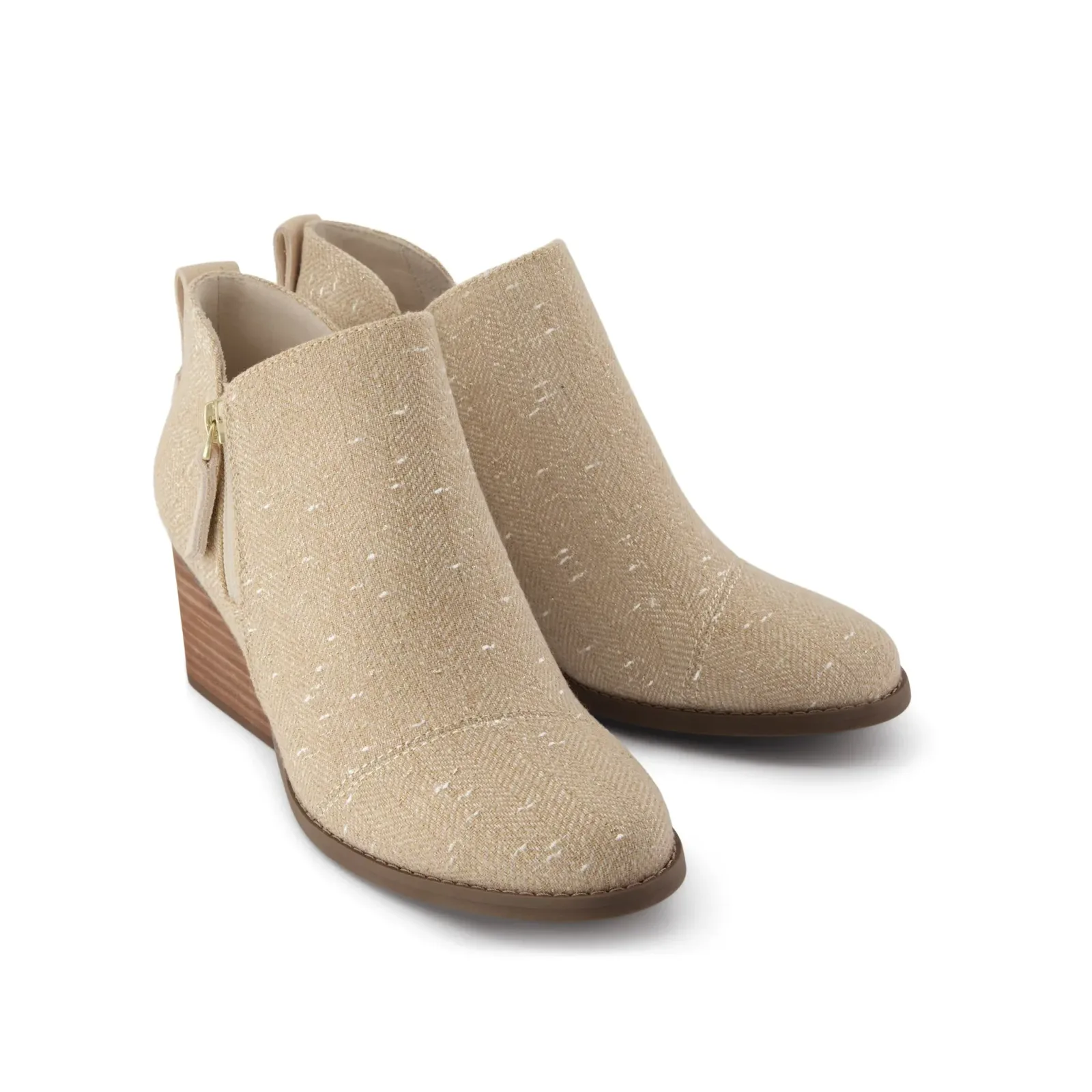 Womens Goldie Wedge Ankle Bootie Natural Slubby Metallic Twill