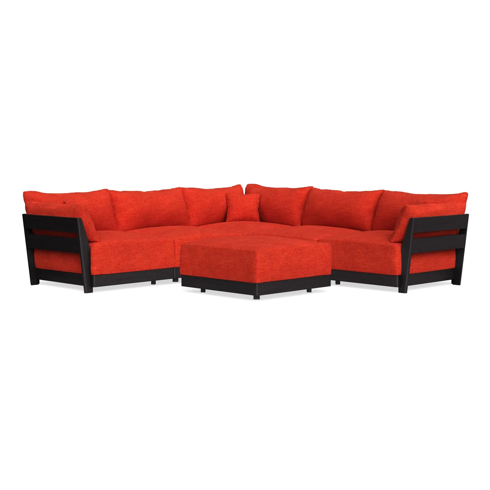 Modular Bondi Black 5-Seater Corner Sectional + Ottoman in Poppy Orange – Memory Foam Blend