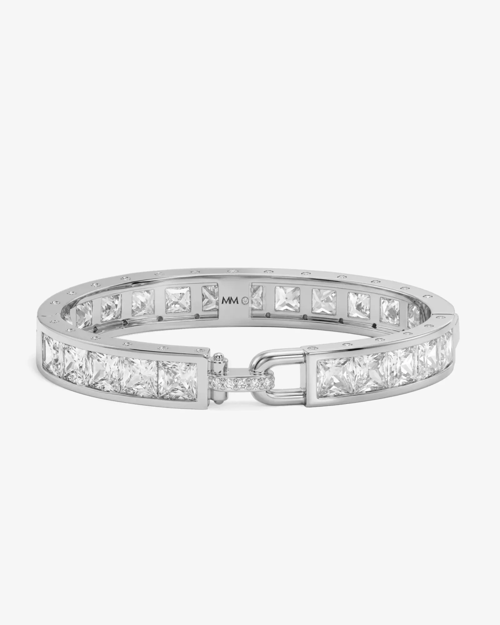Ashley Melrose Lock Cuff 9mm – Silver|White Diamondettes