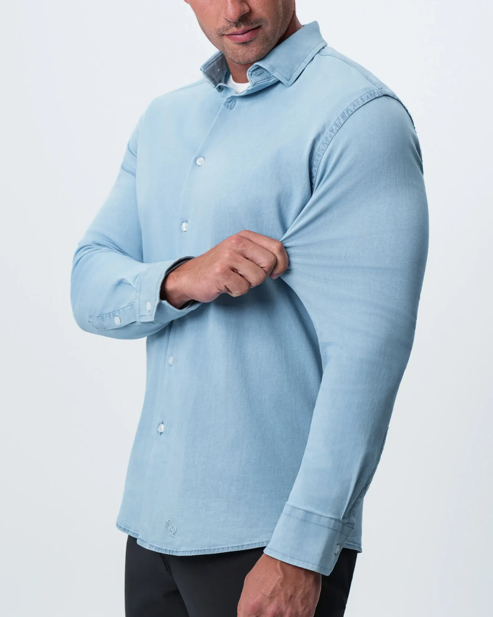 Cotton Denim Dress Shirt – Light Blue