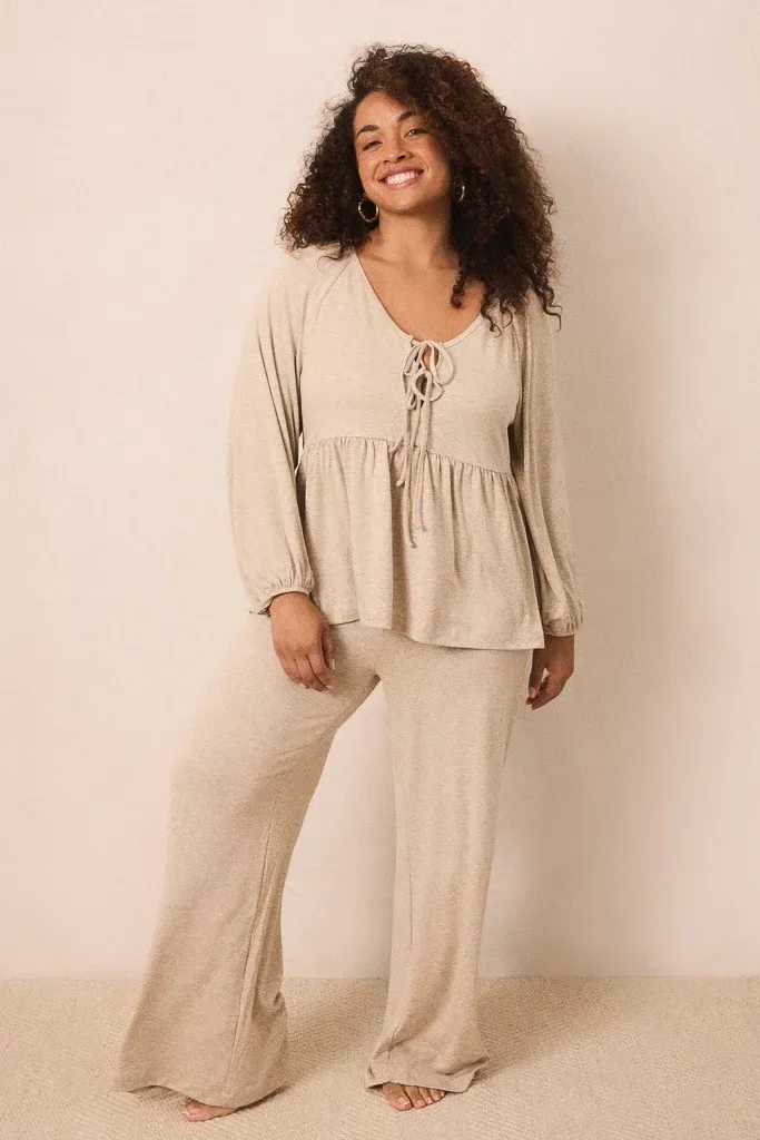 Flax Tie-Top Long-Sleeve Women’s Sleep Set