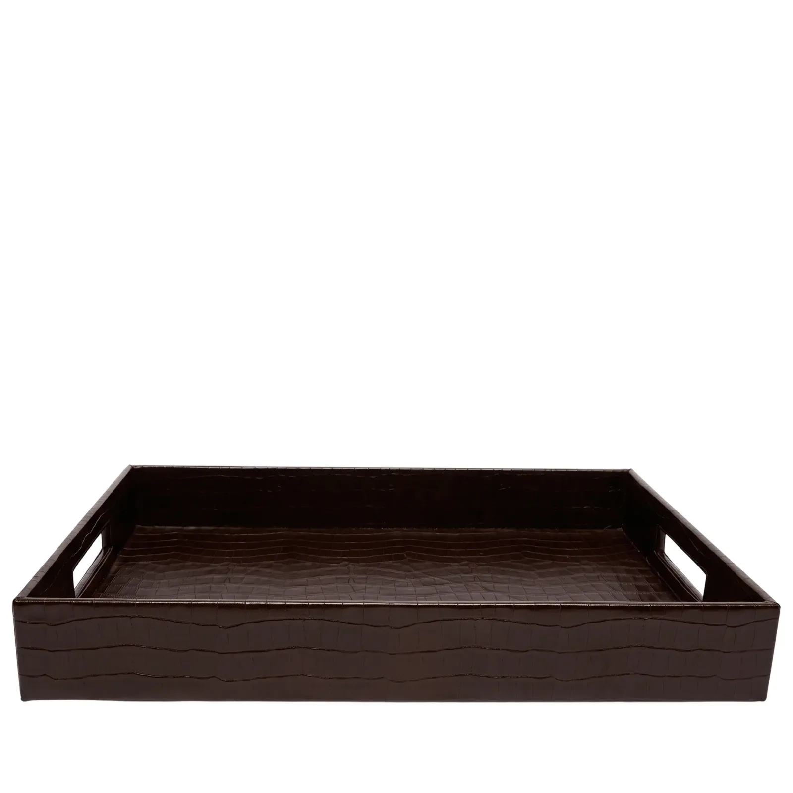 Leather Decorative Tray Brown Croc