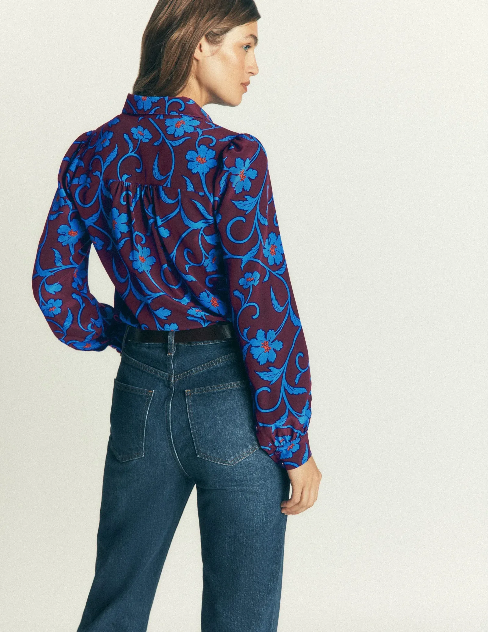 Sara Silk Shirt-Dark Cherry, Entangled Posy