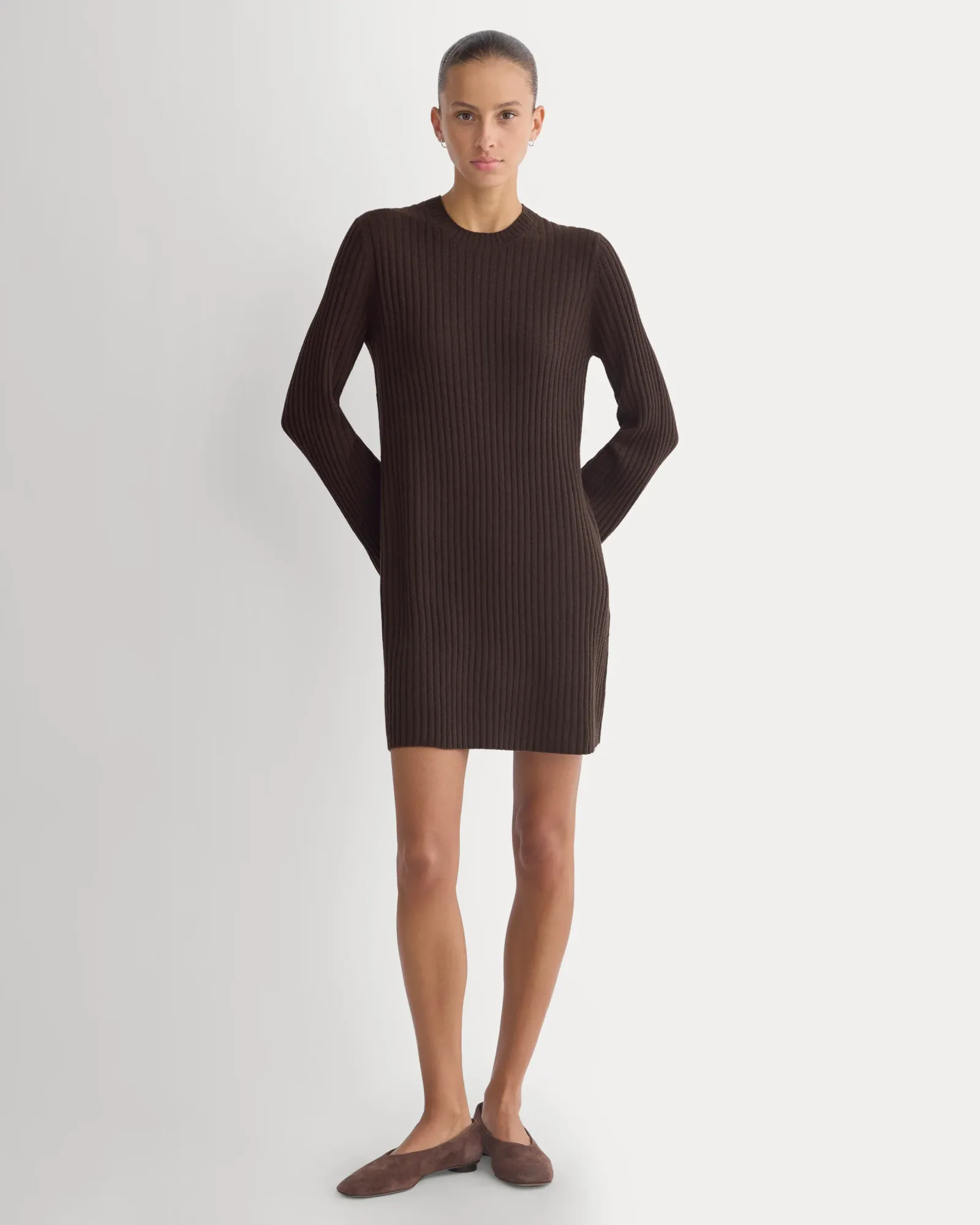 Cashmere Long-Sleeve Mini Dress – Coffee Bean