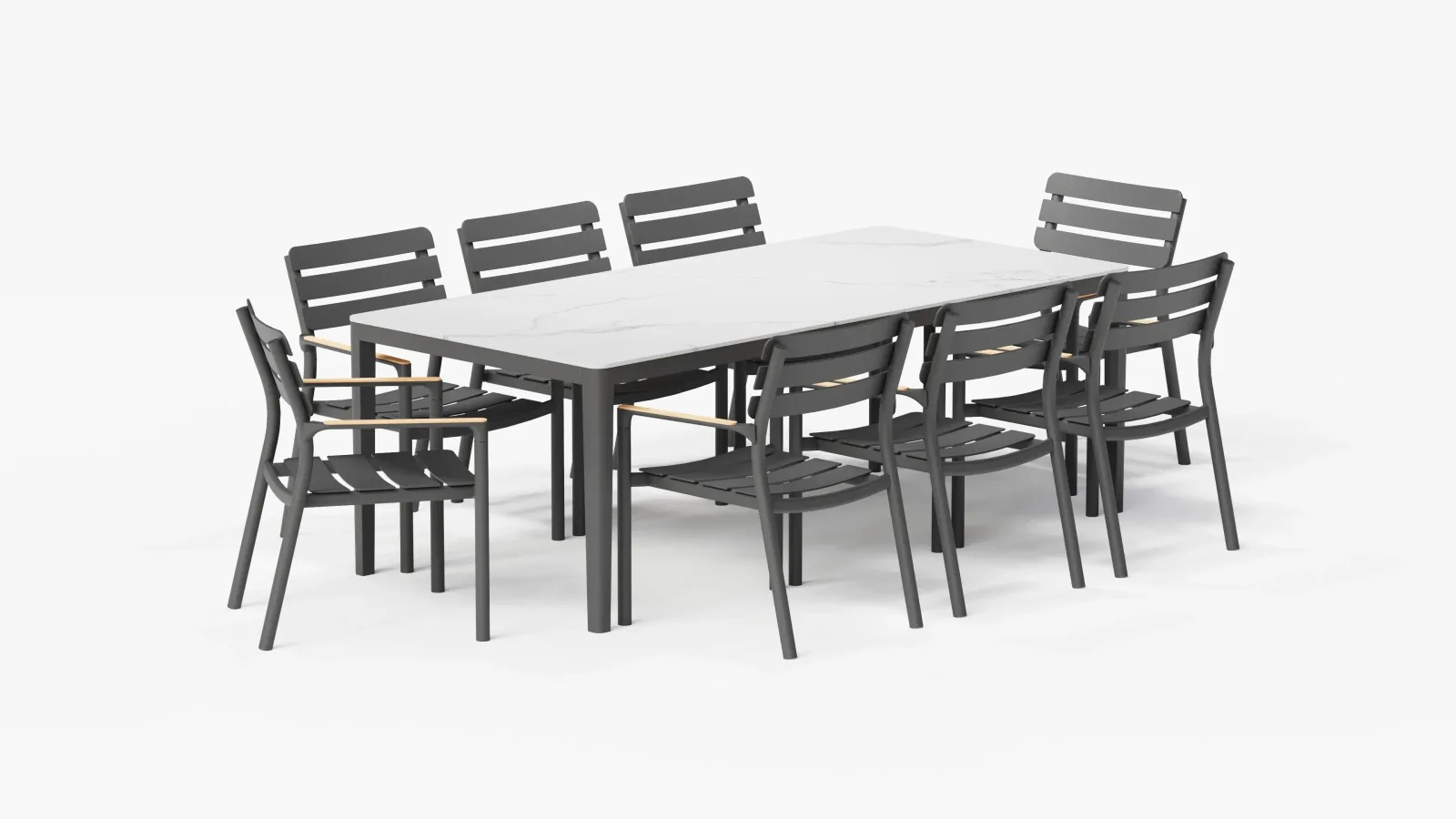 OuterStone Outdoor Dining Table + 8 595 Dining Armchairs