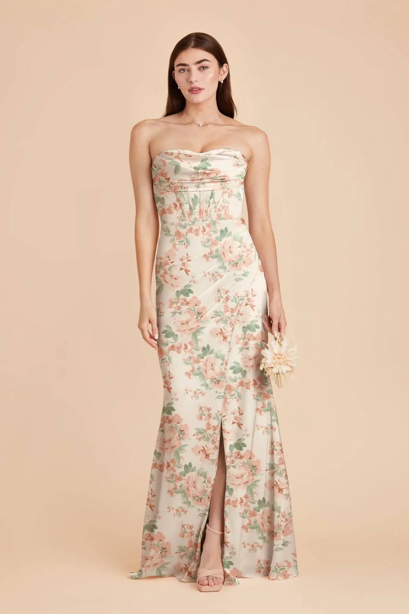 Carrie Matte Satin Dress – Dusty Apricot Peonies
