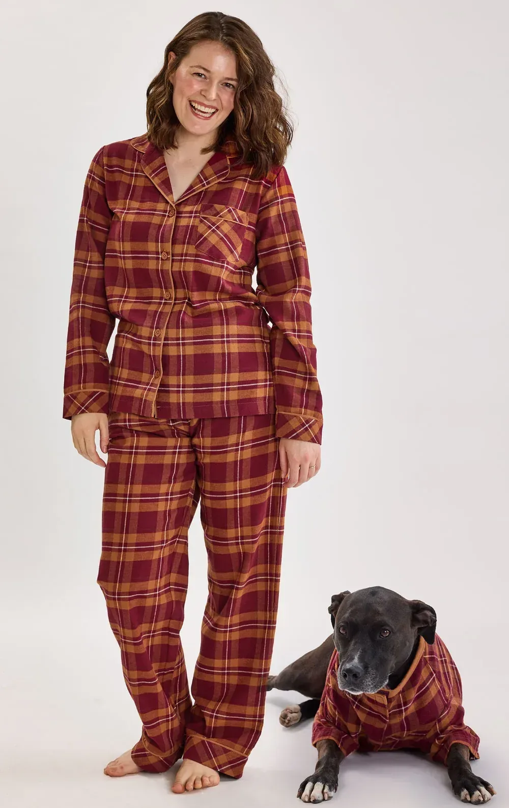 Chestnut Plaid Button-Front Matching Pet & Owner Pajamas