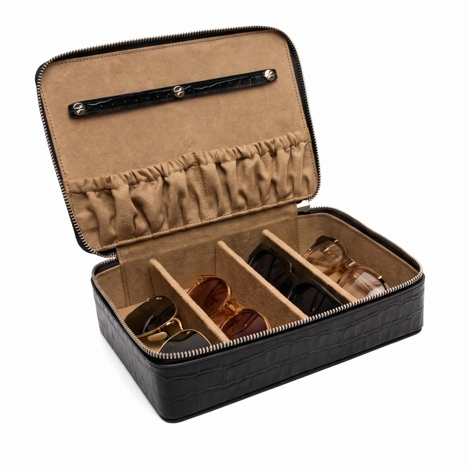 Multi Sunglass Zip Case Black Croc