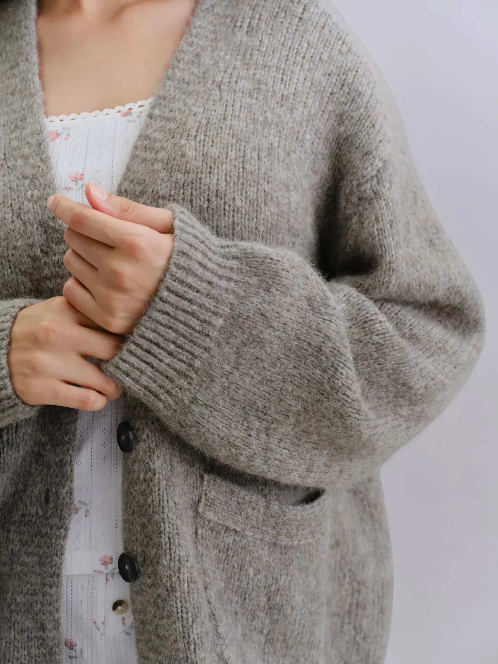 Soft Grey Cozy V-Neck Cardigan