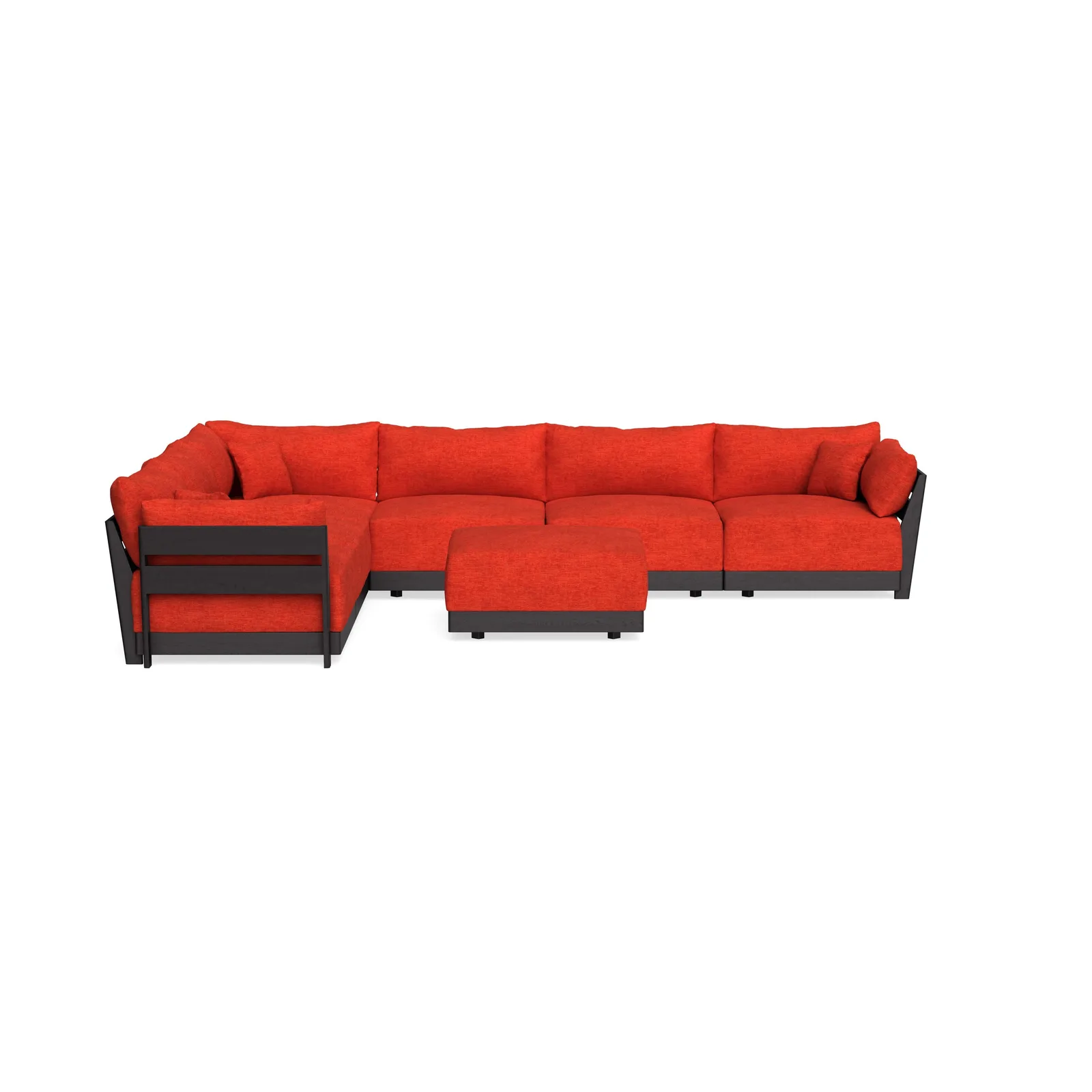 Modular Bondi Black 6-Seater Corner Sectional + Ottoman in Poppy Orange – Classic Blend