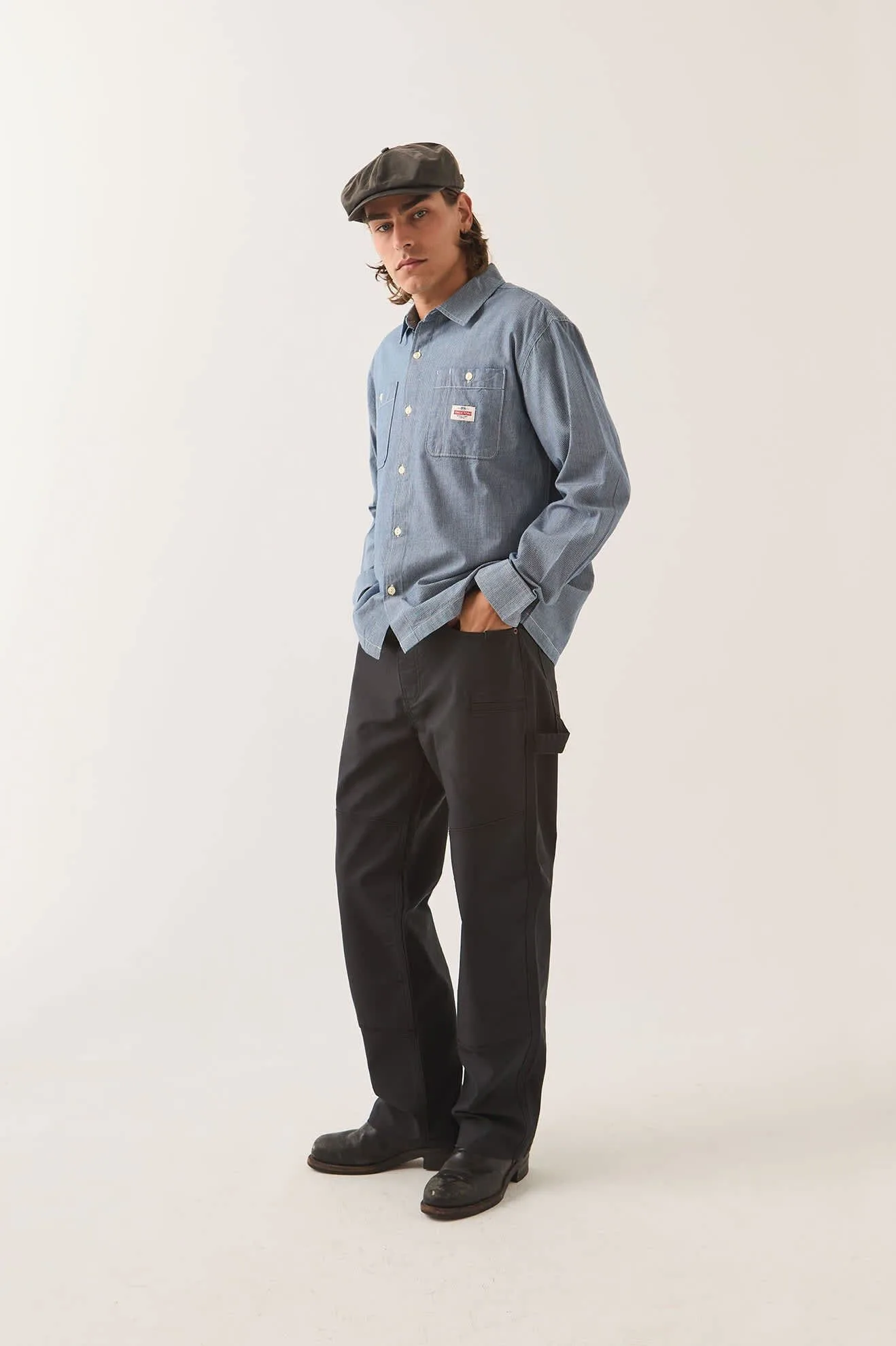 Trademark Long Sleeve Shirt – Blue Chambray Micro Stripe