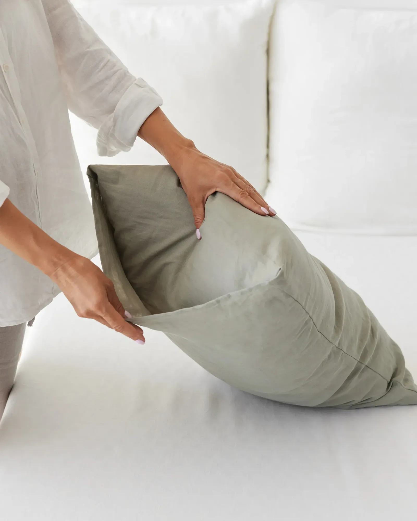 Calm sage linen pillowcase