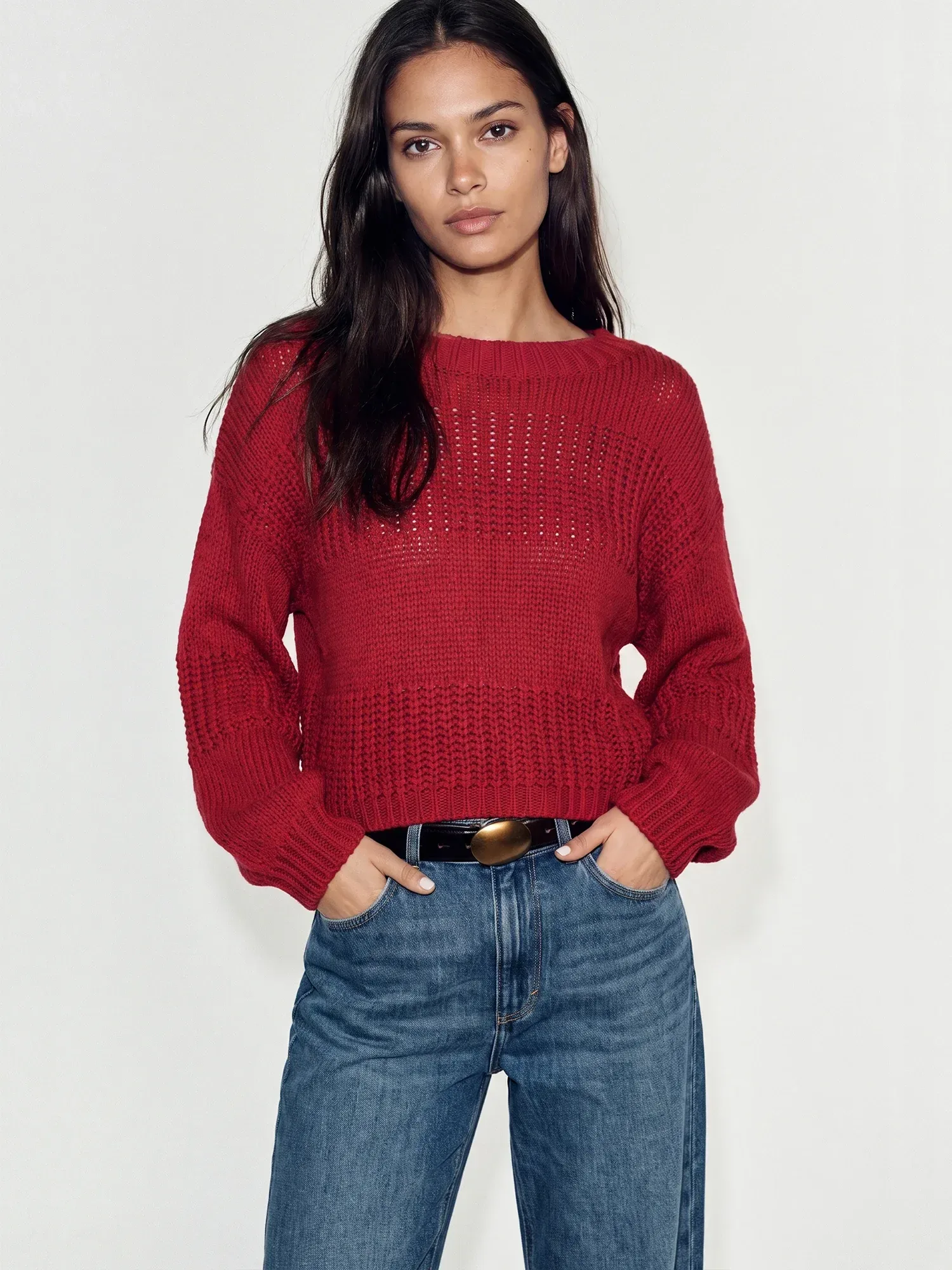Open Knit Drop Shoulder Sweater
