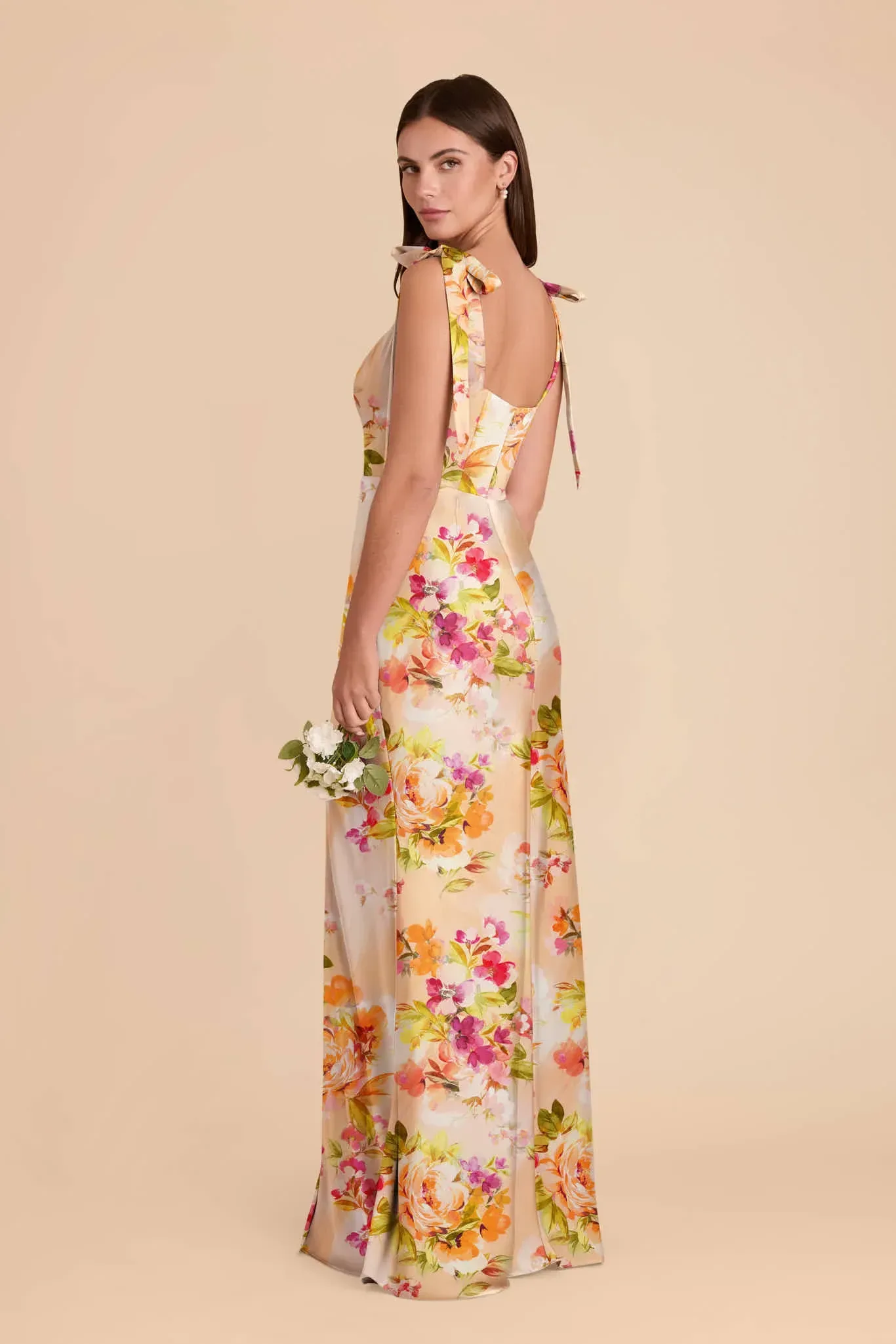 Alex Matte Satin Dress – Coral Sunset Peonies