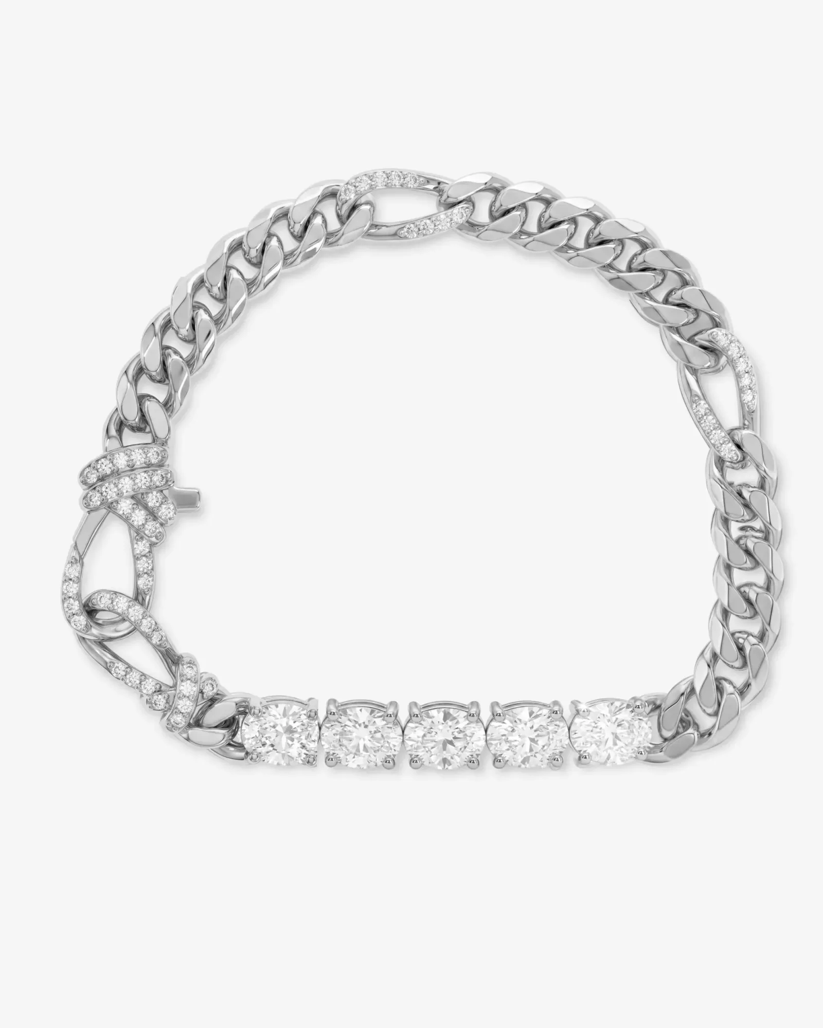 Knot Diamonds Figaro Chain Bracelet – Silver|White Diamondettes