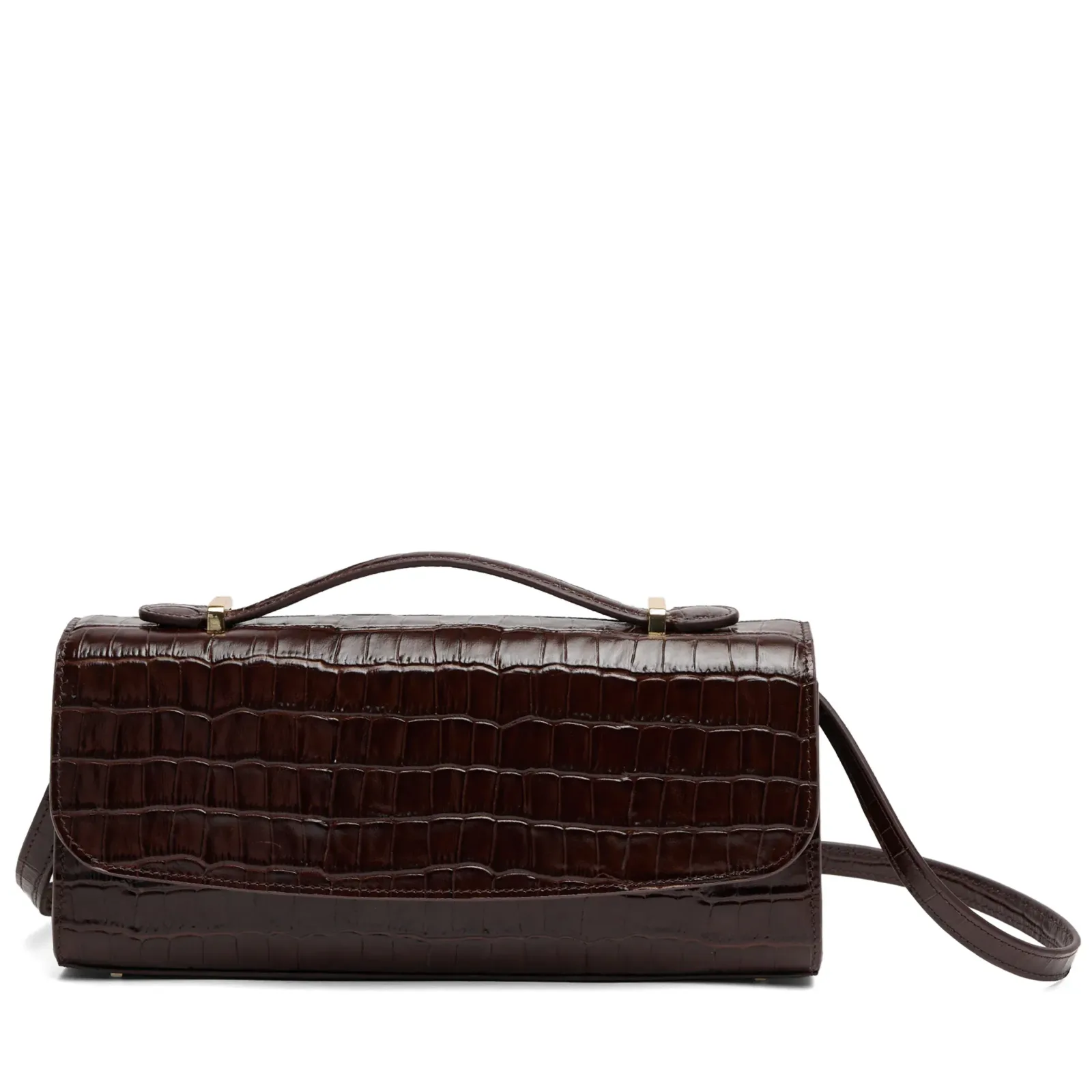 Margot Top Handle Clutch Brown Croc