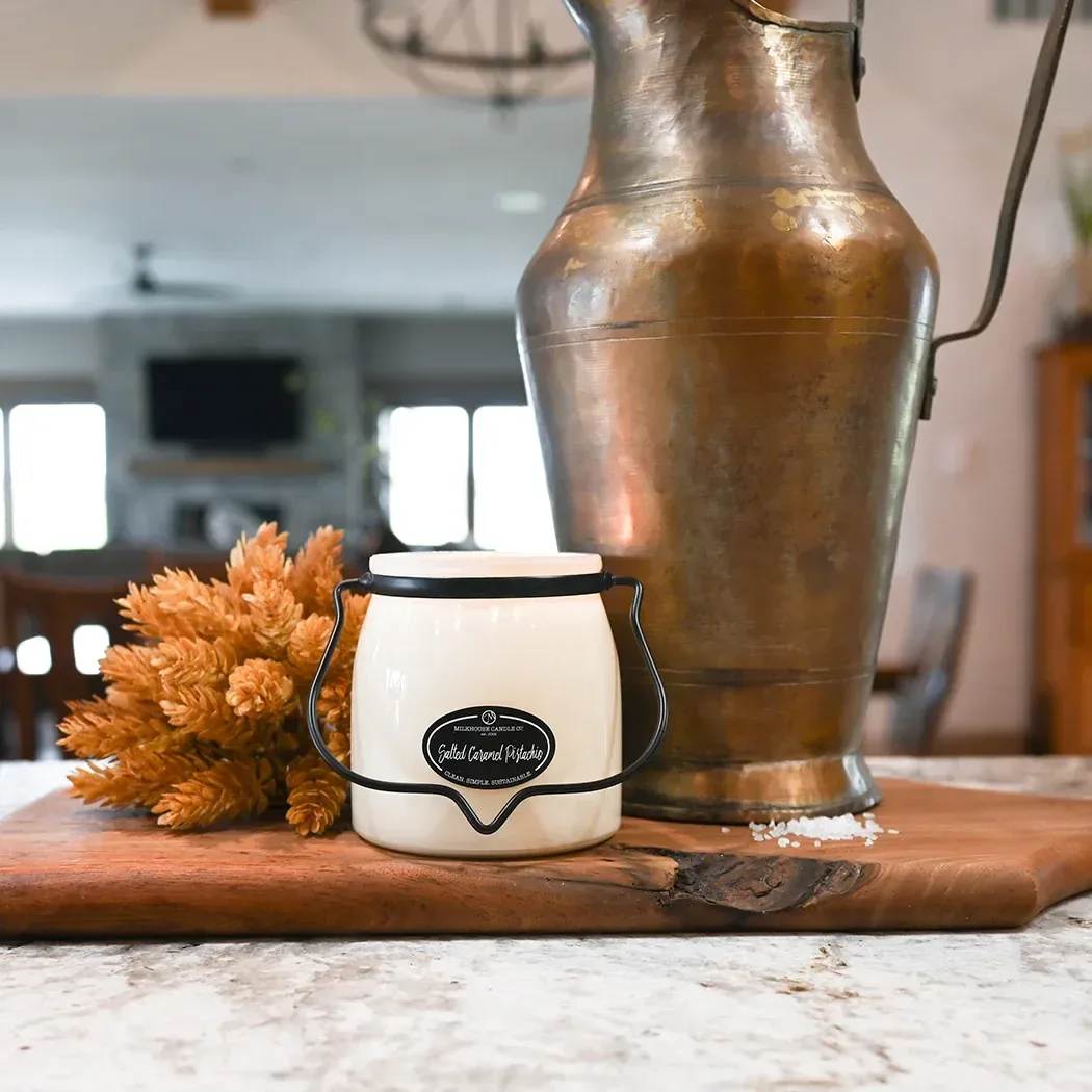 Salted Caramel Pistachio Candle – 16 oz Butter Jar