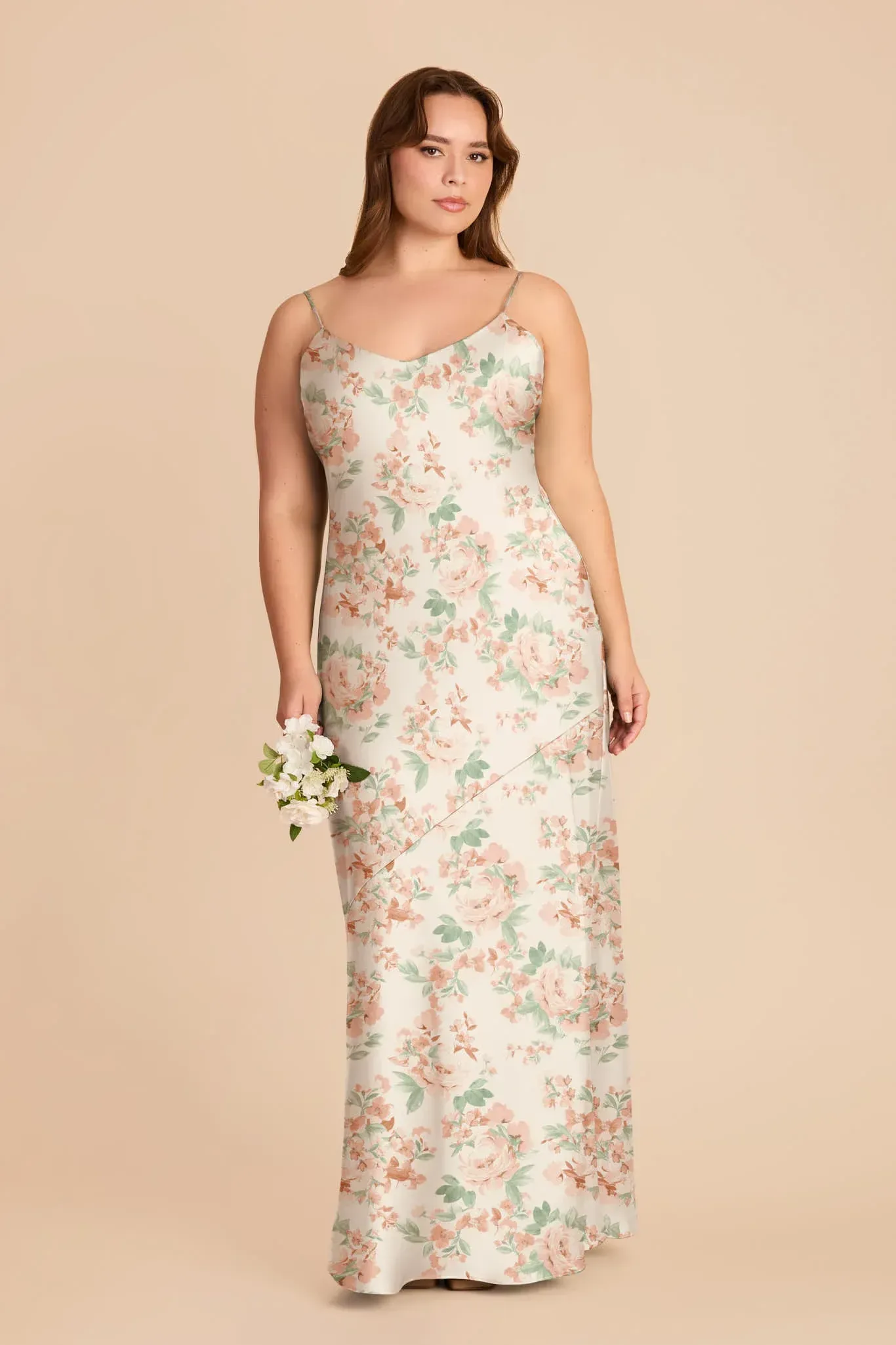 Alyse Matte Satin Dress – Dusty Apricot Peonies