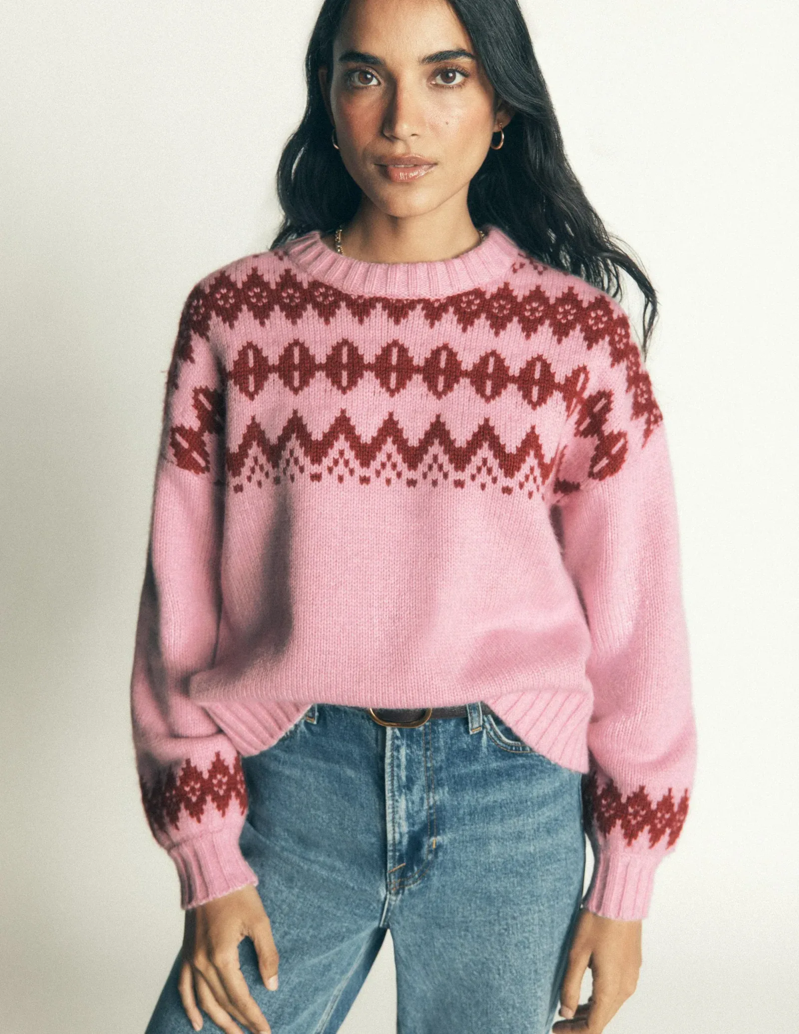 Chunky Fair Isle Sweater-Spring Blossom Pink, Fair Isle