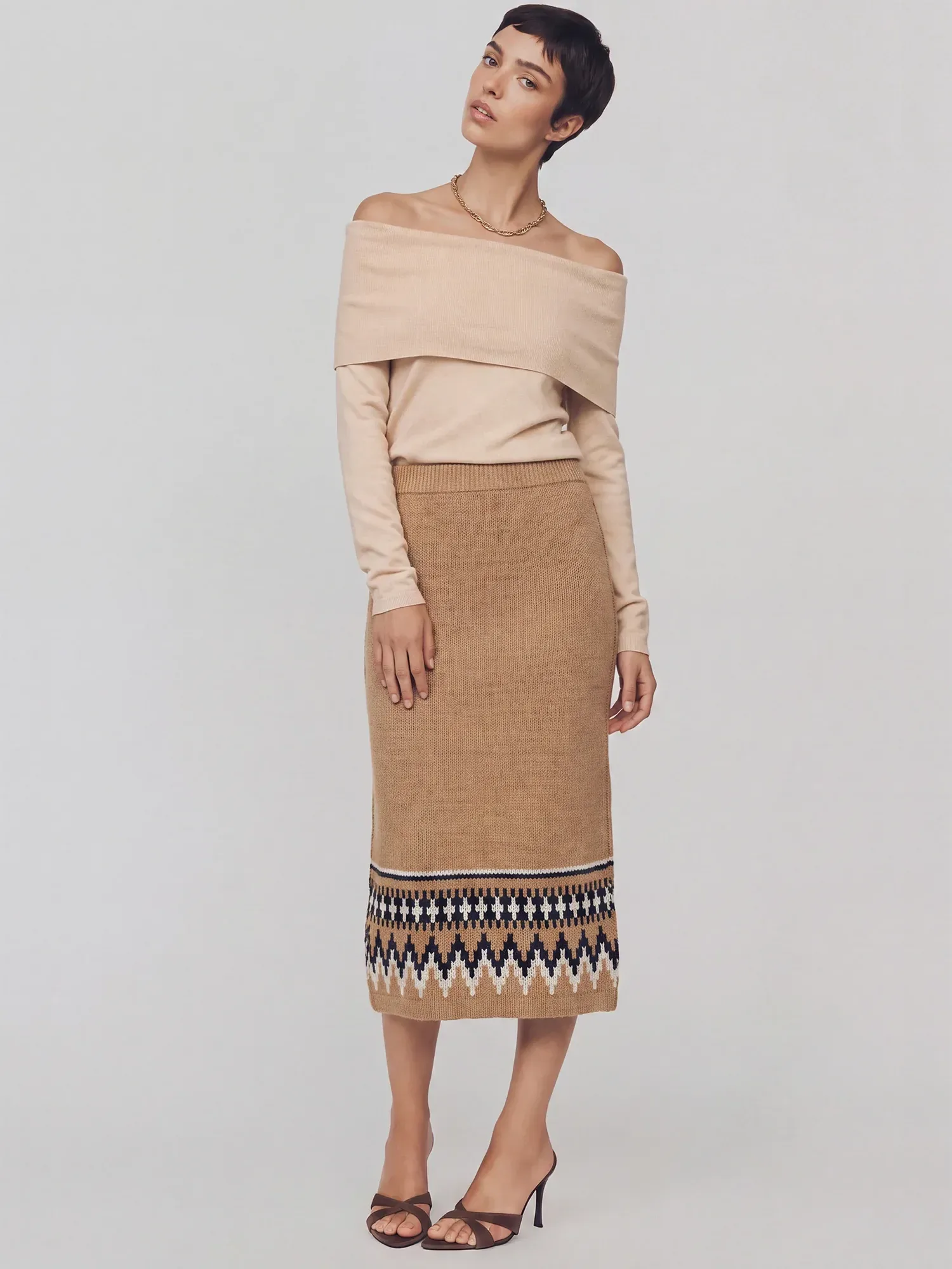 Fair Isle Pull On Sweater Midi Skirt