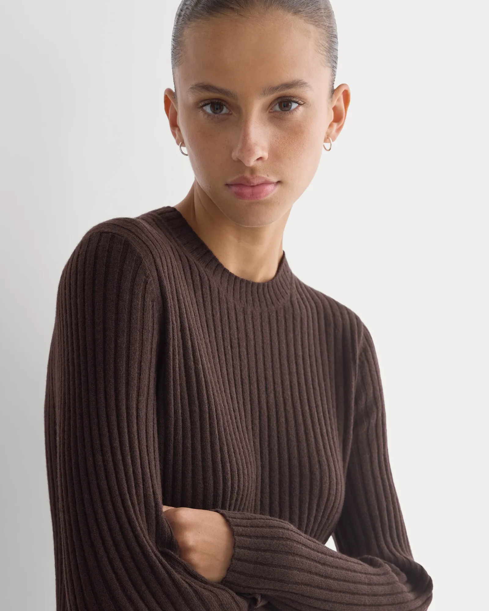 Cashmere Long-Sleeve Mini Dress – Coffee Bean