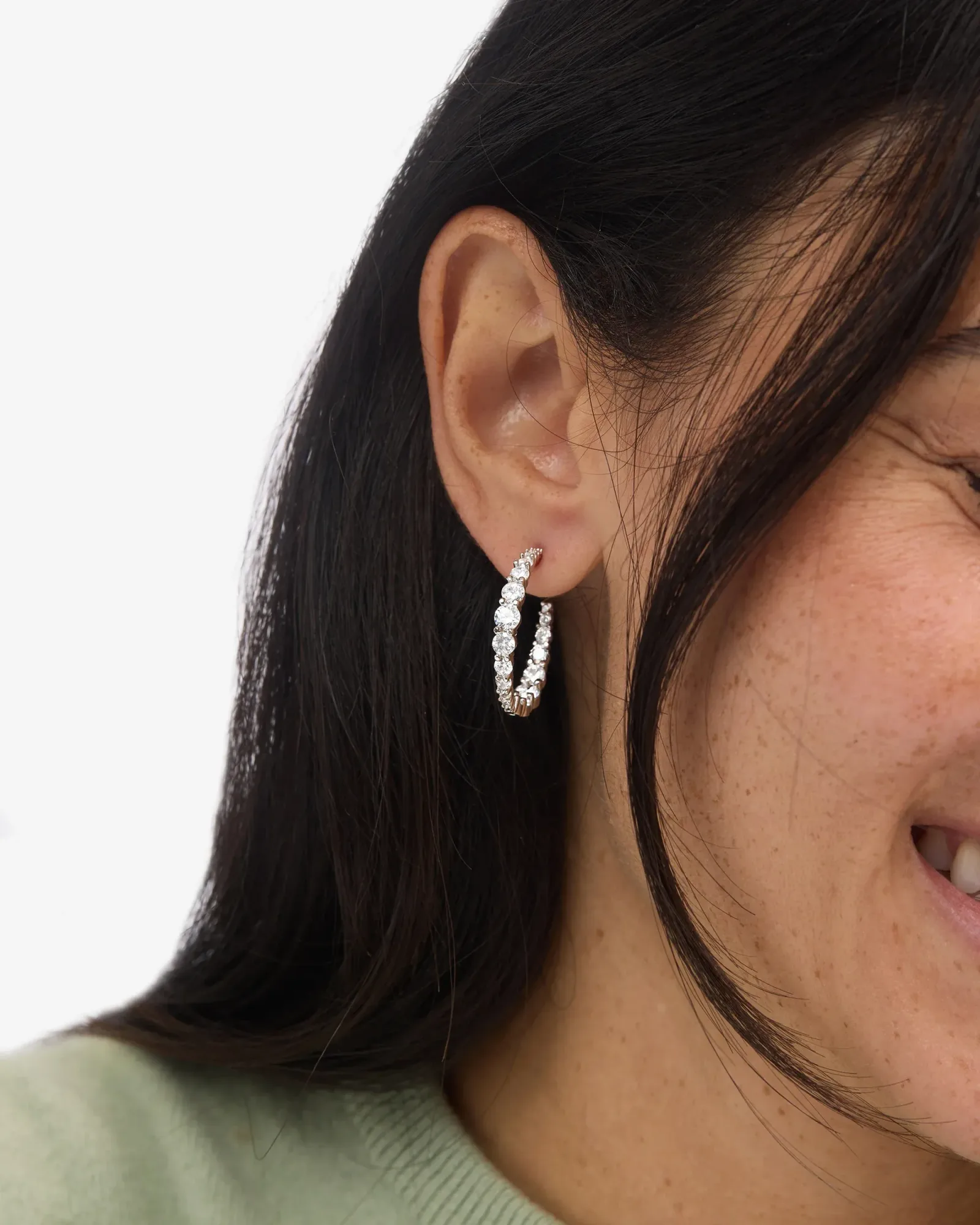 "Oh She Fancy" Graduated Hoops 1" – Silver|White Diamondettes